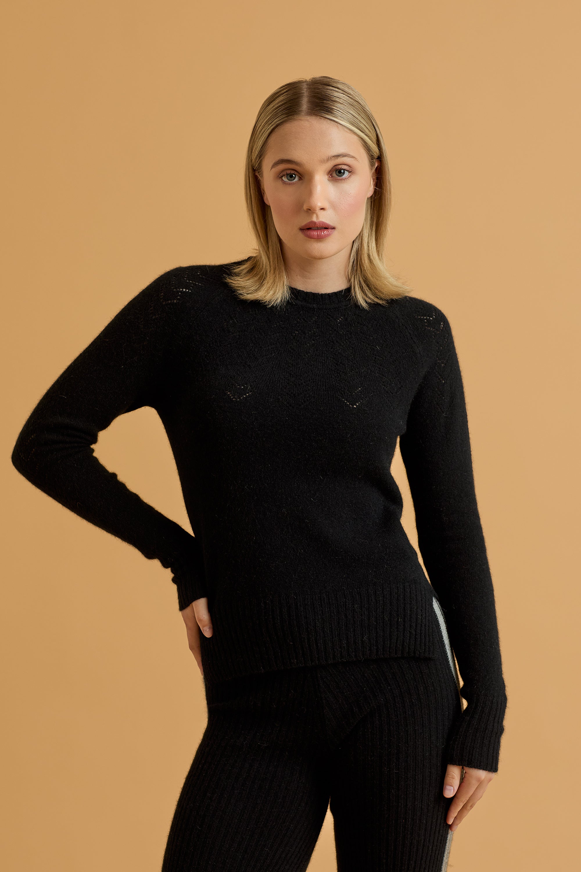Possum Silk Merino HeartYoke Jumper in Black