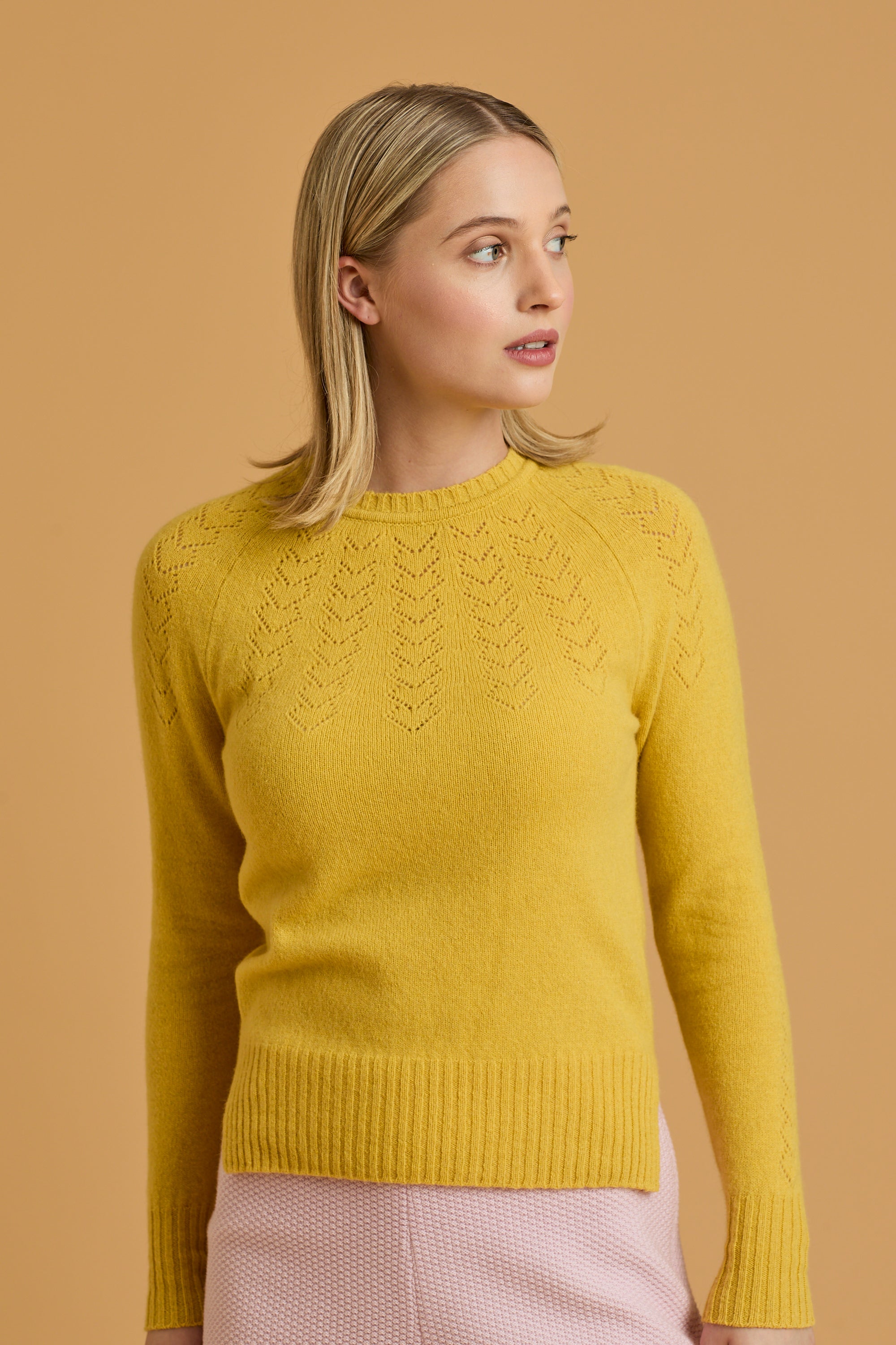 Possum Silk Merino HeartYoke Jumper in Sun