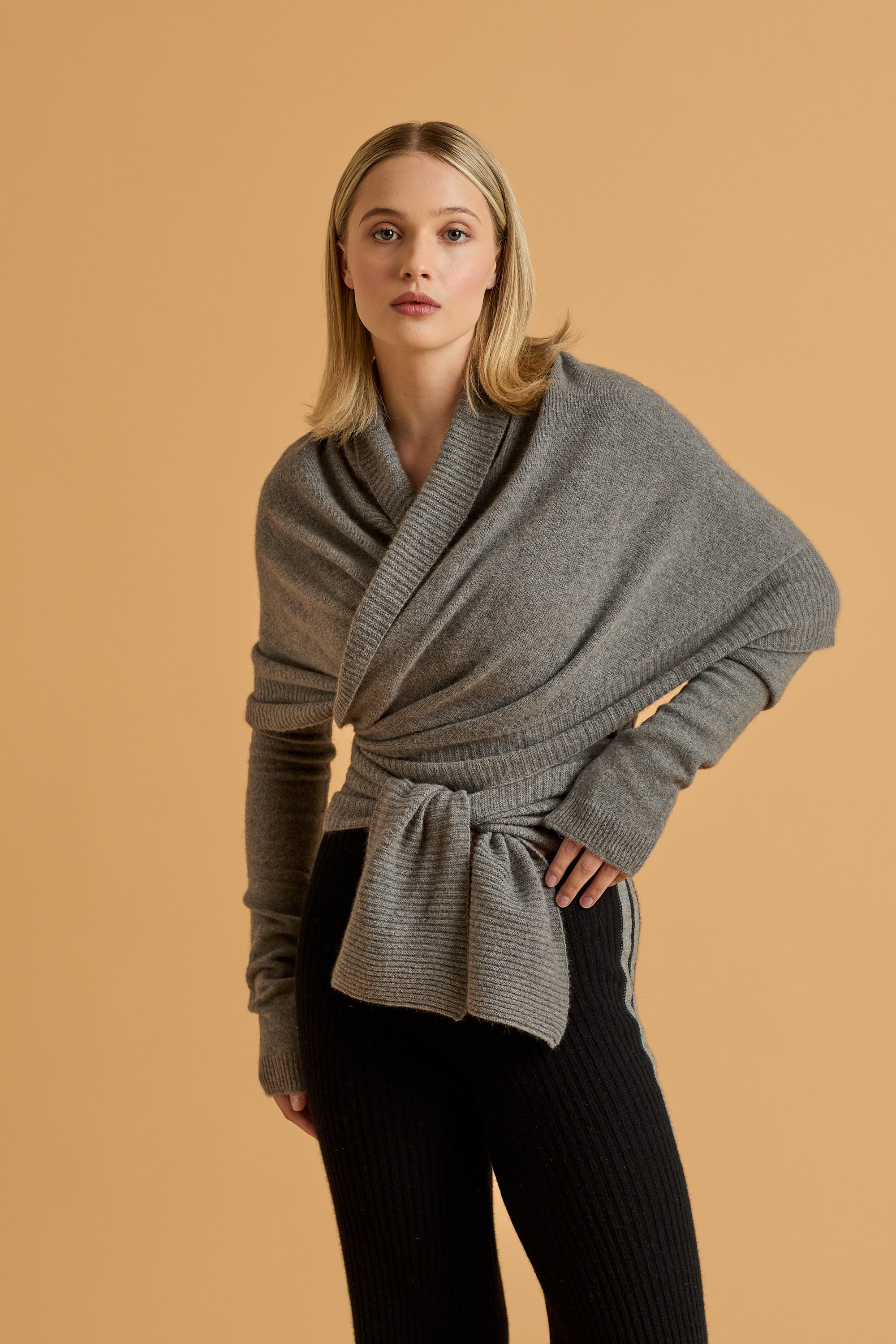Possum Silk Merino Sarus Wrap and Arm Leg Warmers in Pewter Grey