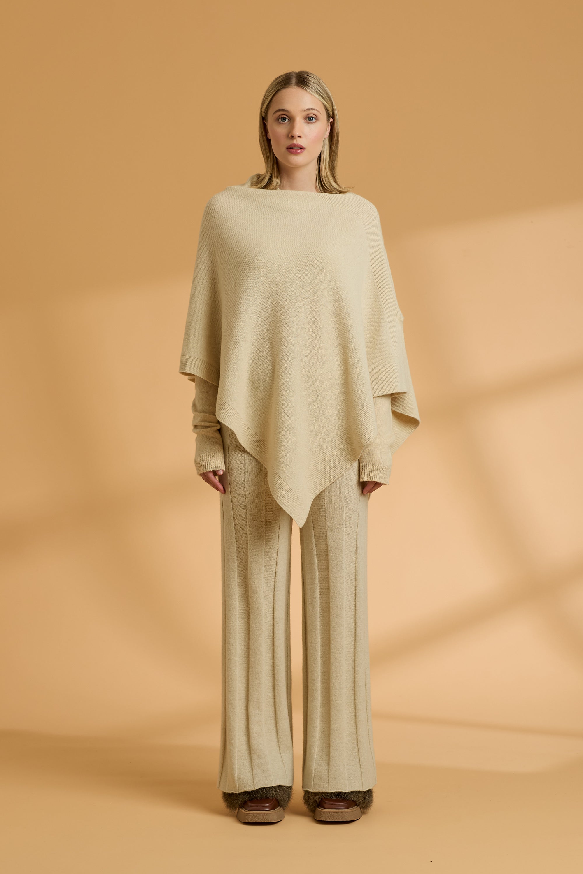 Possum Silk Merino Poncho in Ivory