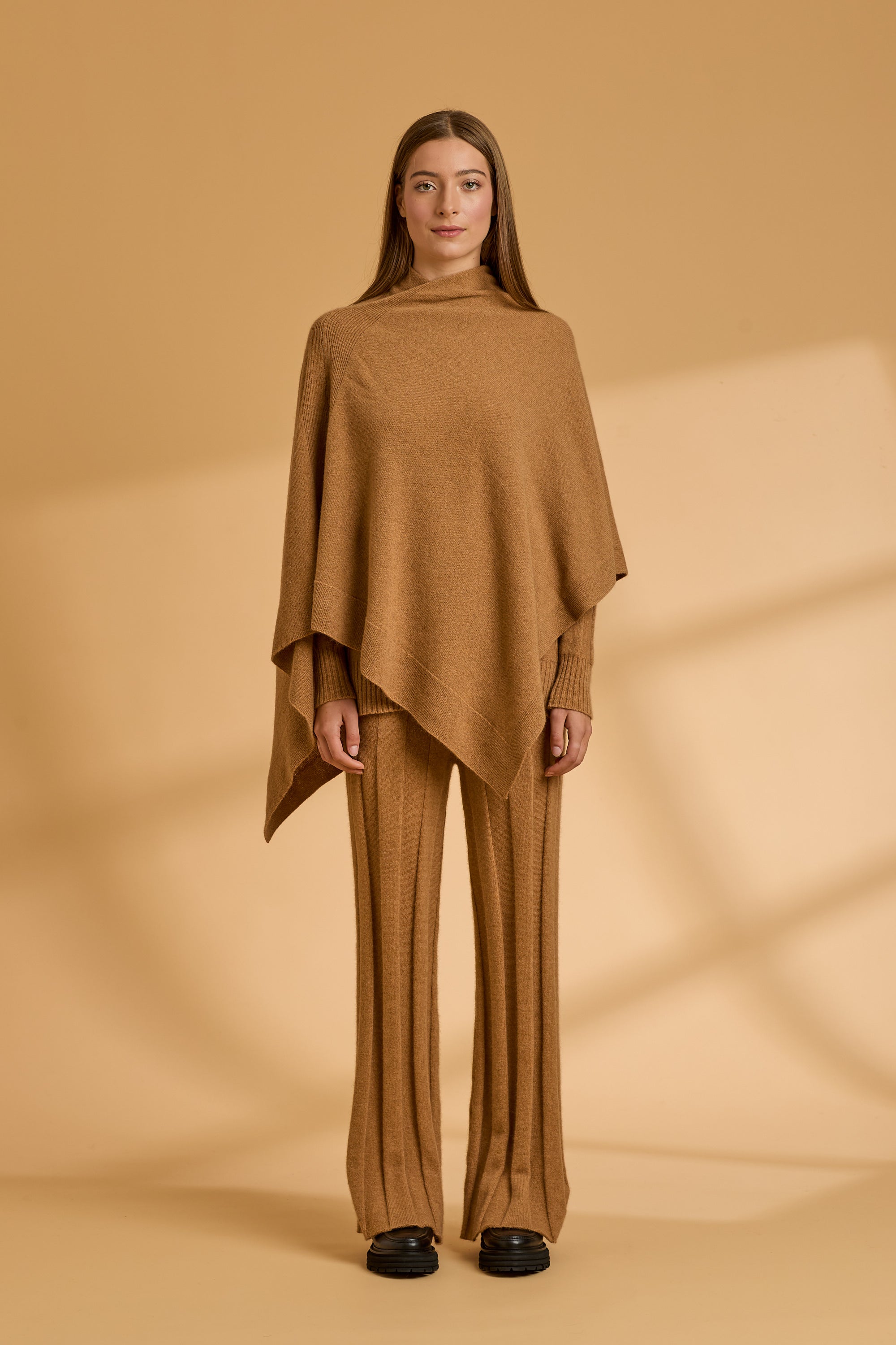 Possum Silk Merino Poncho in Camel