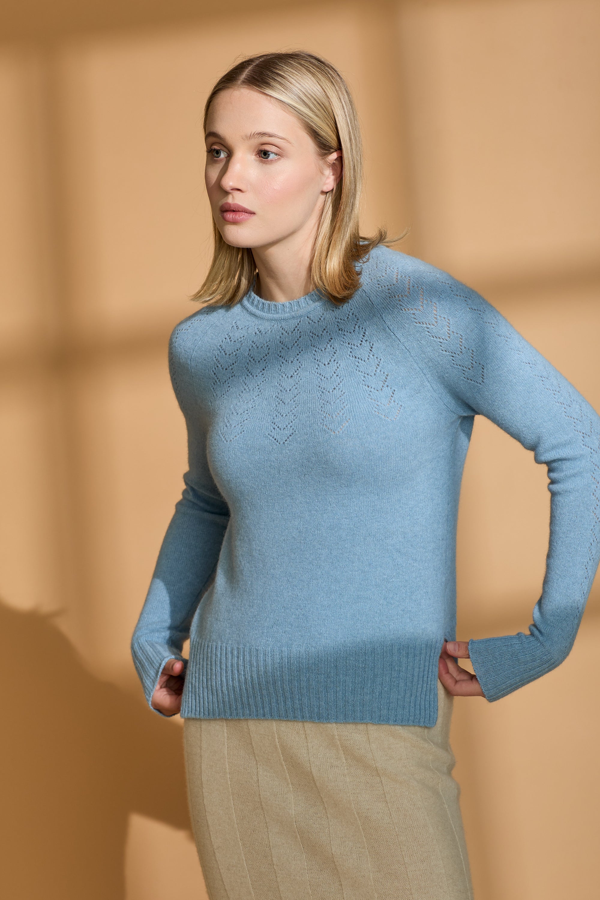 Possum Silk Merino HeartYoke Jumper in Blue