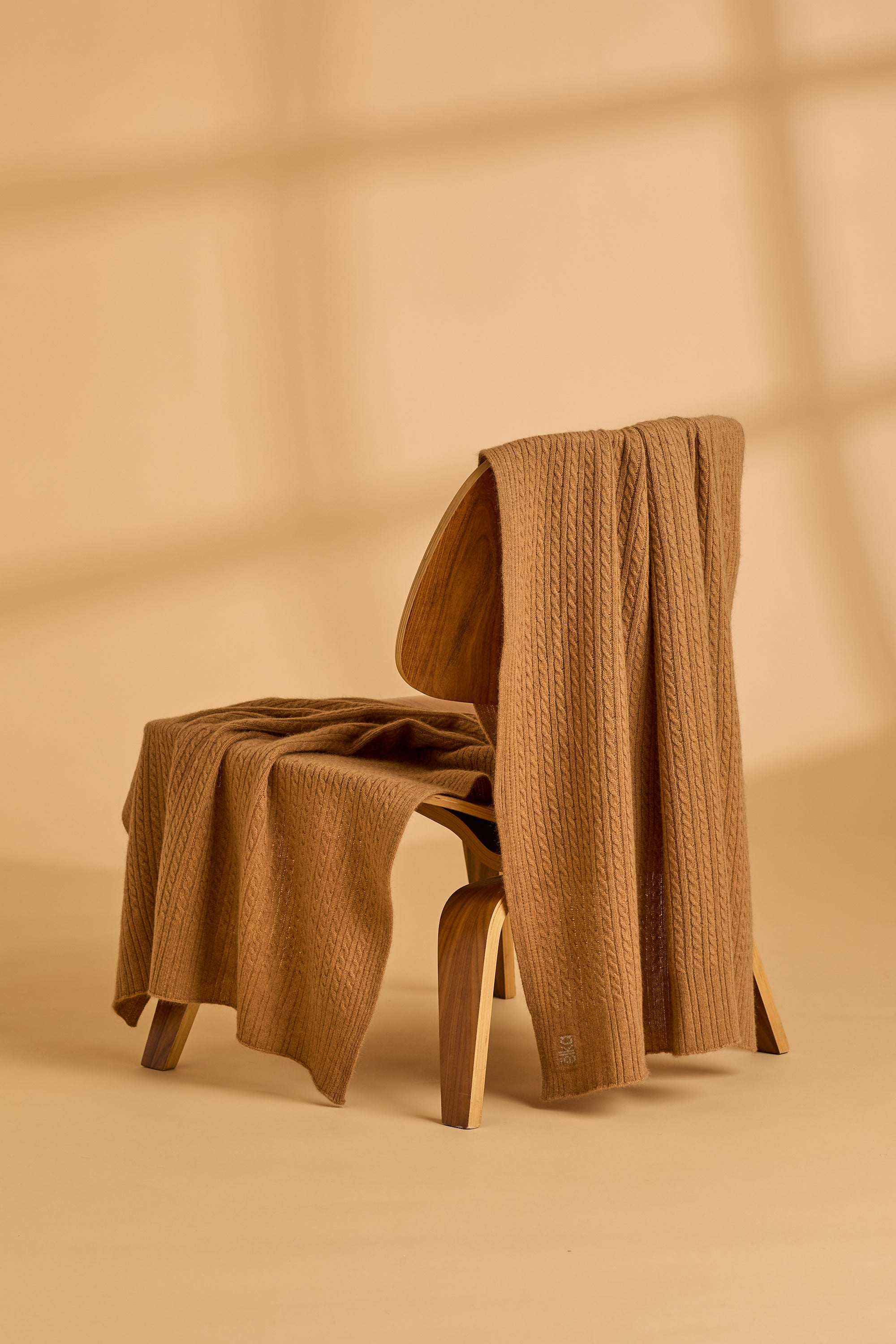 Possum Silk Merino Cable Travel Wrap in Camel