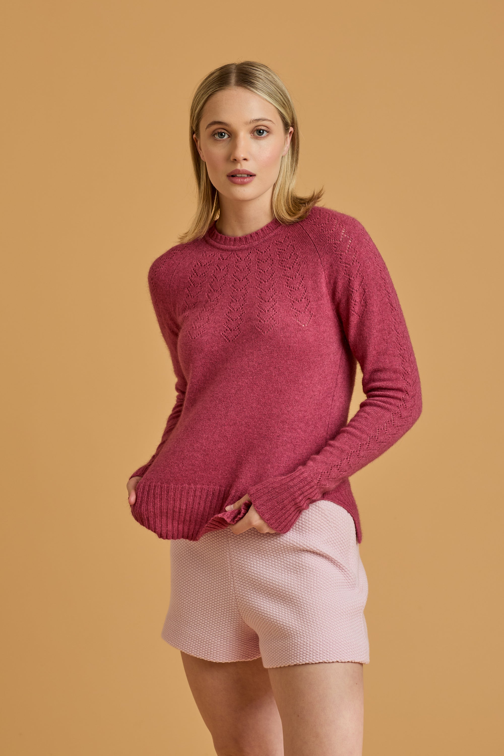 Possum Silk Merino HeartYoke Jumper in Rose