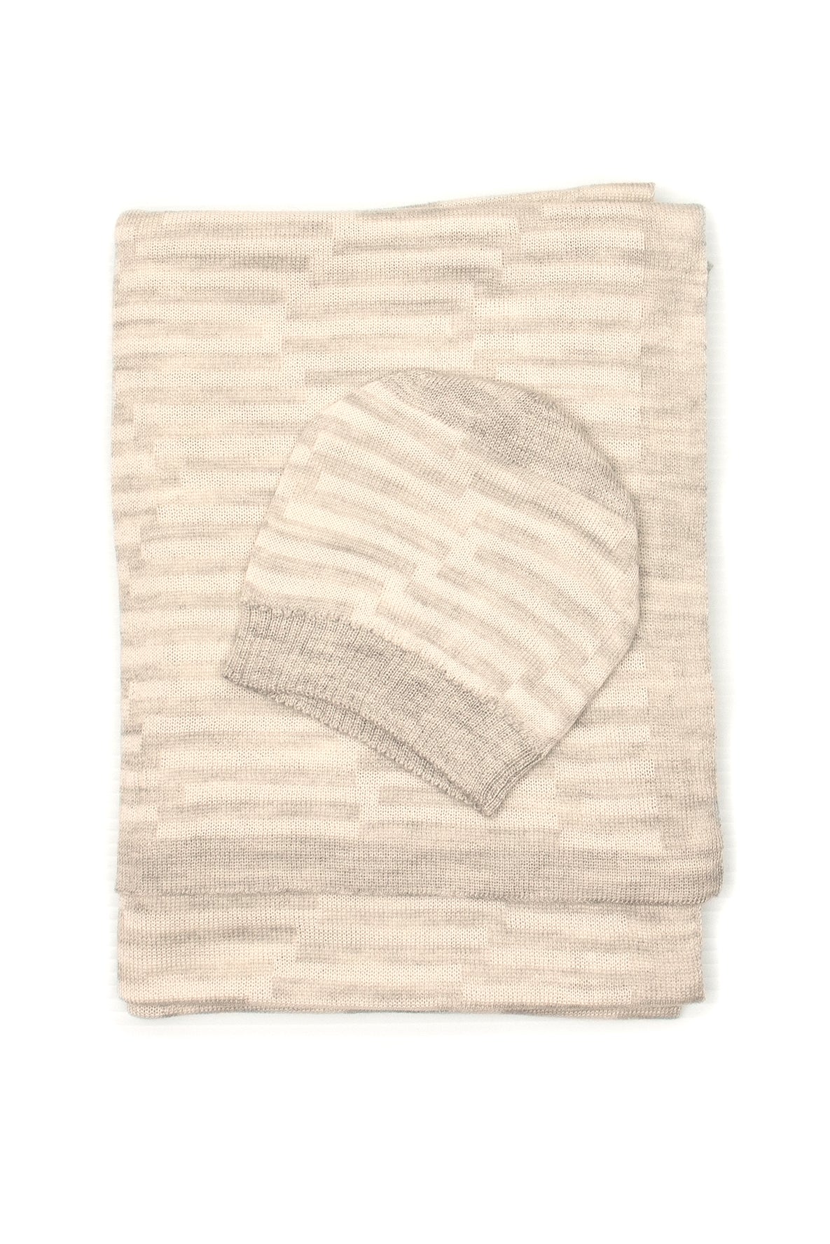 Silk Merino Oatmeal Chevron Baby Beanie Set