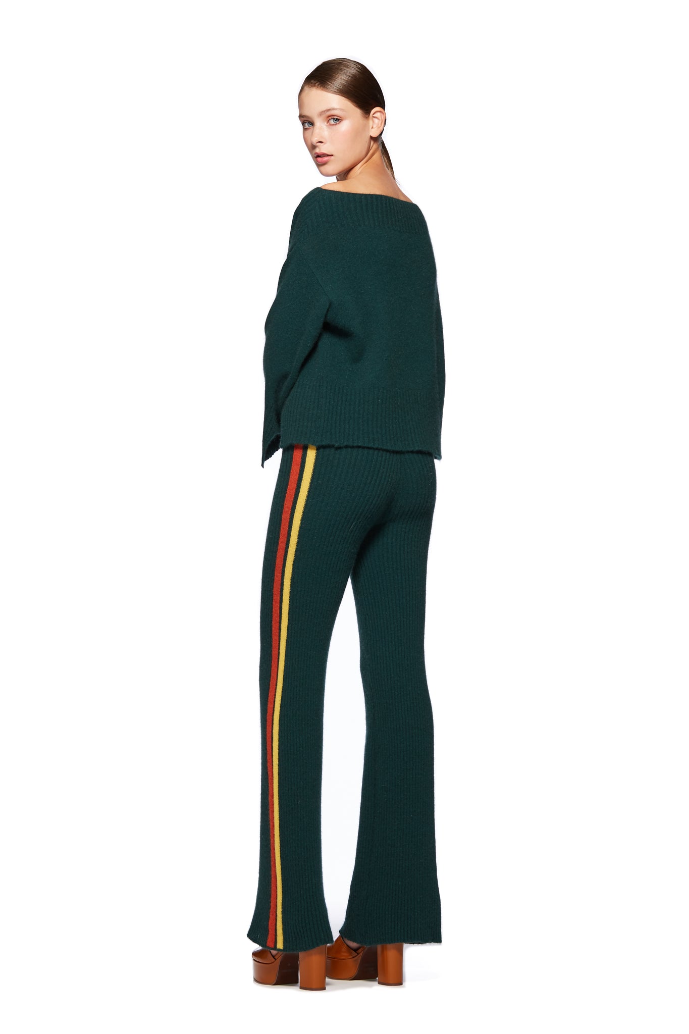 Possum Silk Merino Racing Stripe Knit Pants in Green