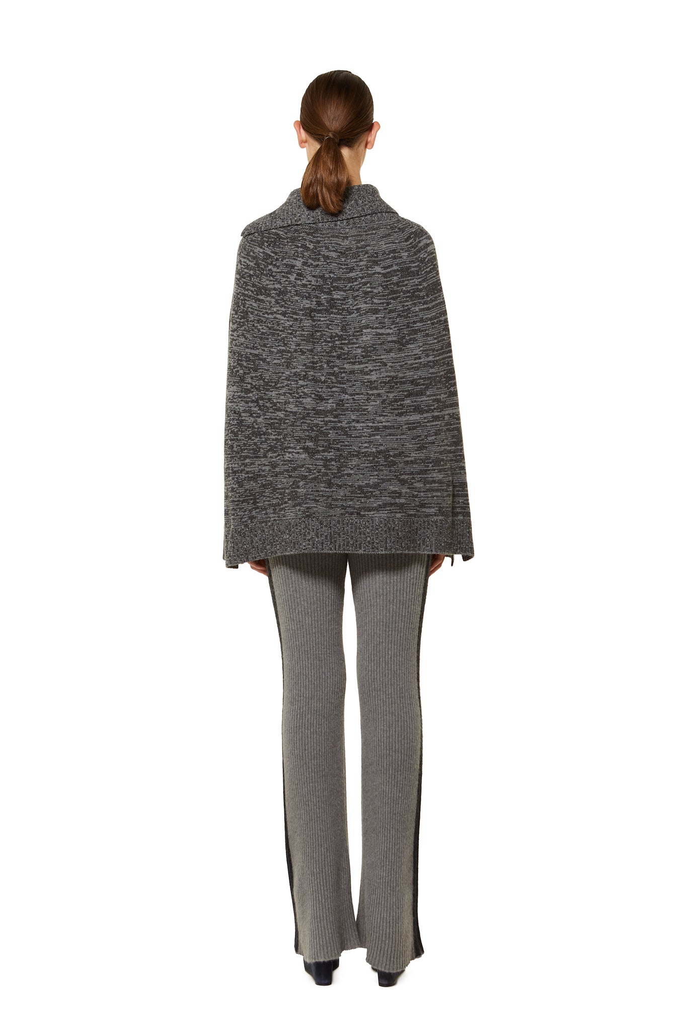 Possum Silk Merino Asymmetric Collar Cape in Pewter/Black Melange