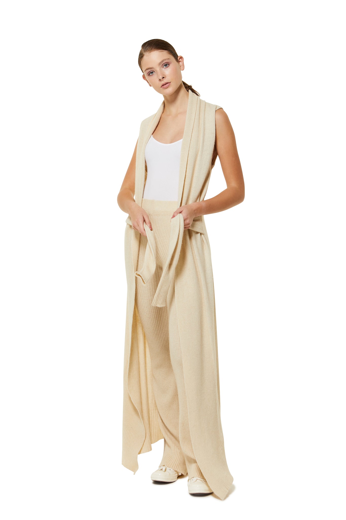 Possum Silk Merino Long Vest in Ivory