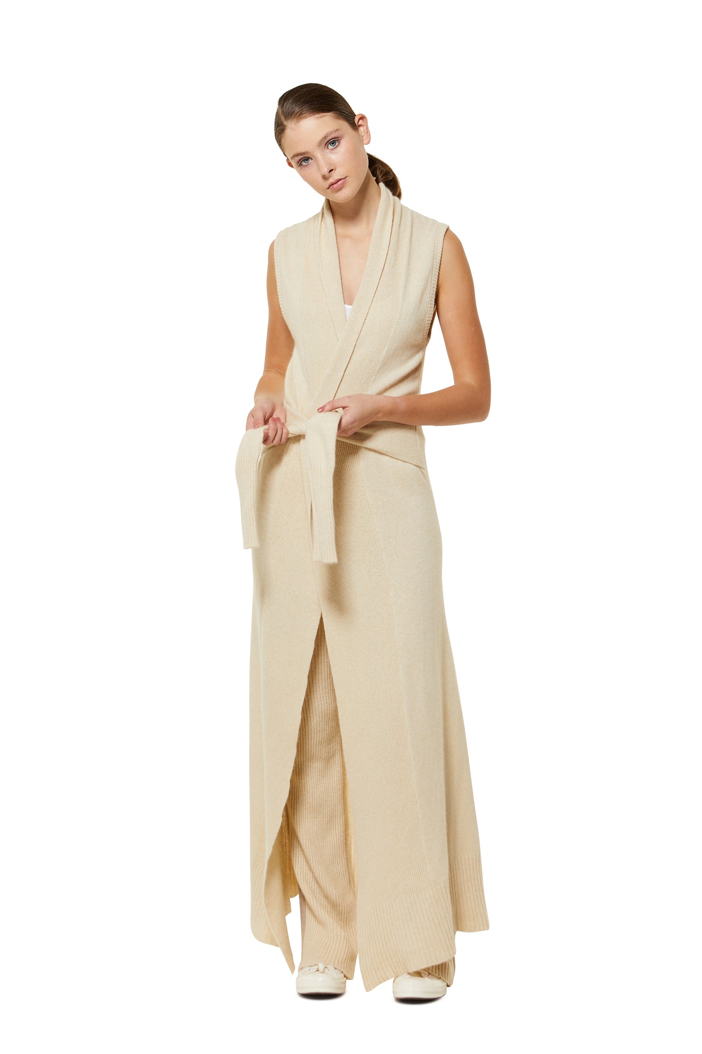 Possum Silk Merino Long Vest in Ivory