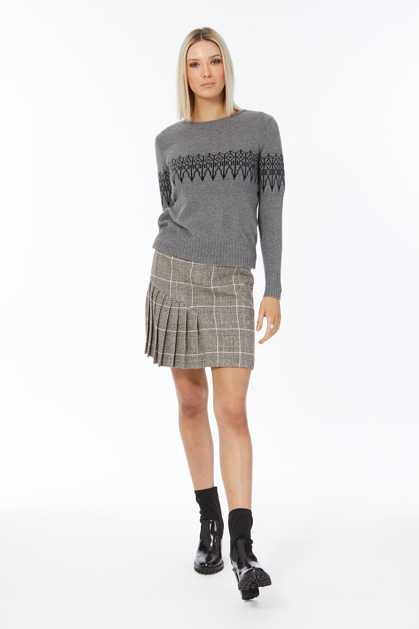 Possum Silk Merino Fair Isle Jumper in Pewter