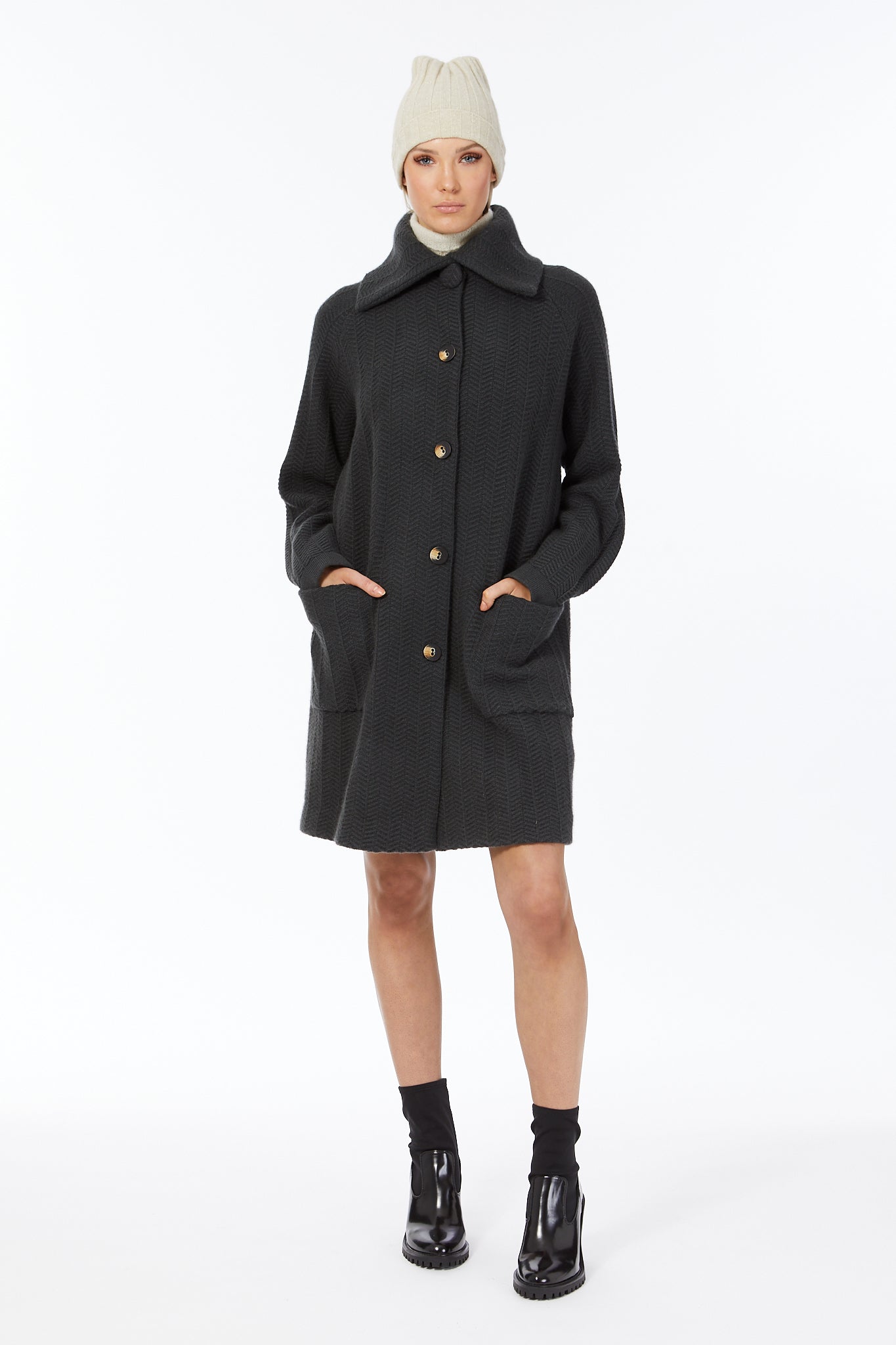Herringbone Coat in Slate