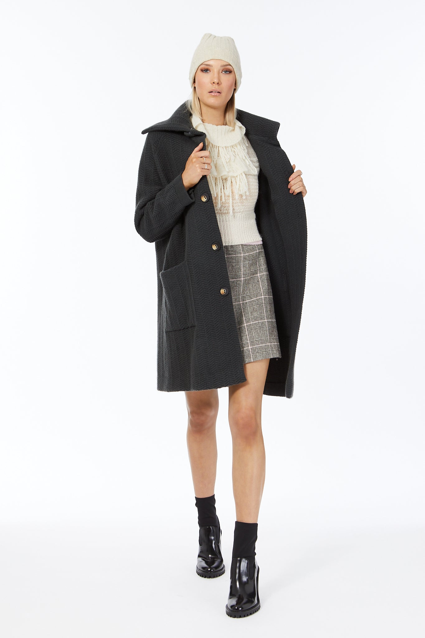 Herringbone Coat in Slate