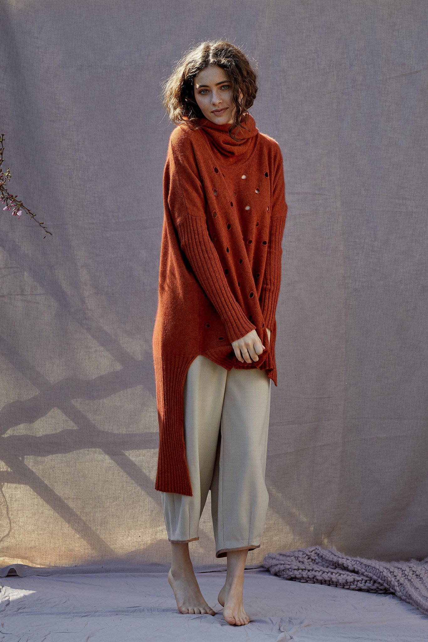 Possum Silk Merino Caffa Tunic in Persimmon