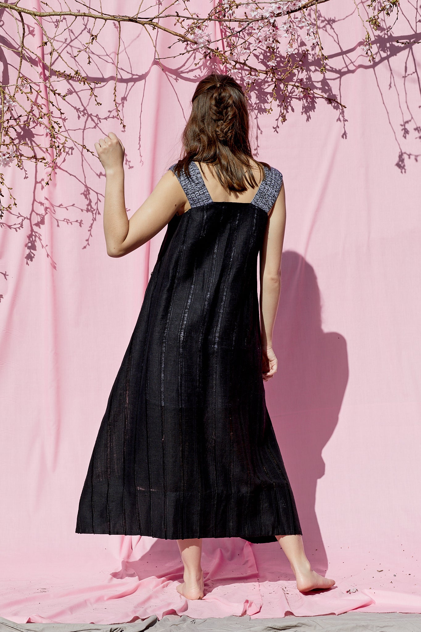 Linen Pinafore Dress in Black