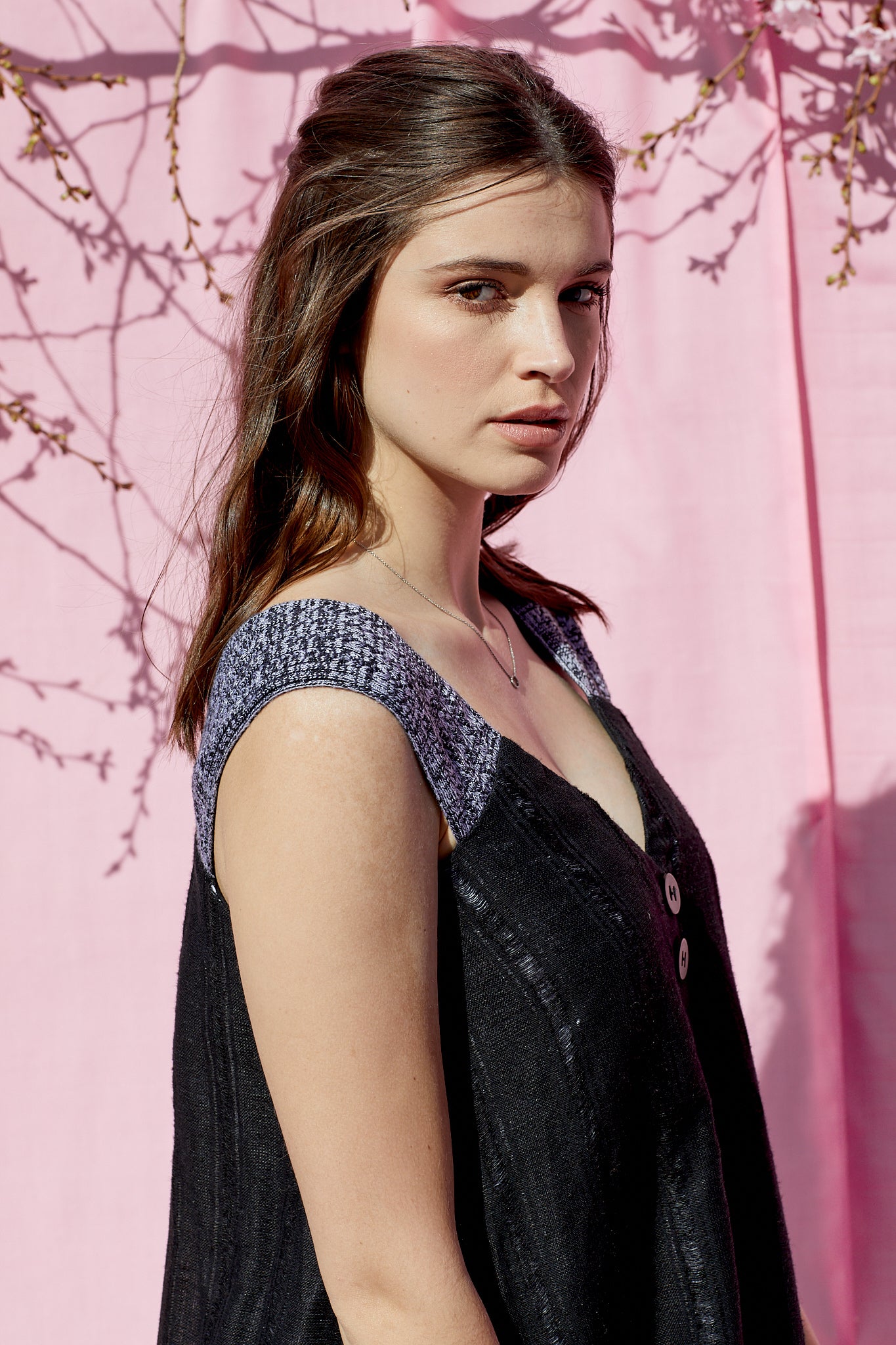 Linen Pinafore Dress in Black