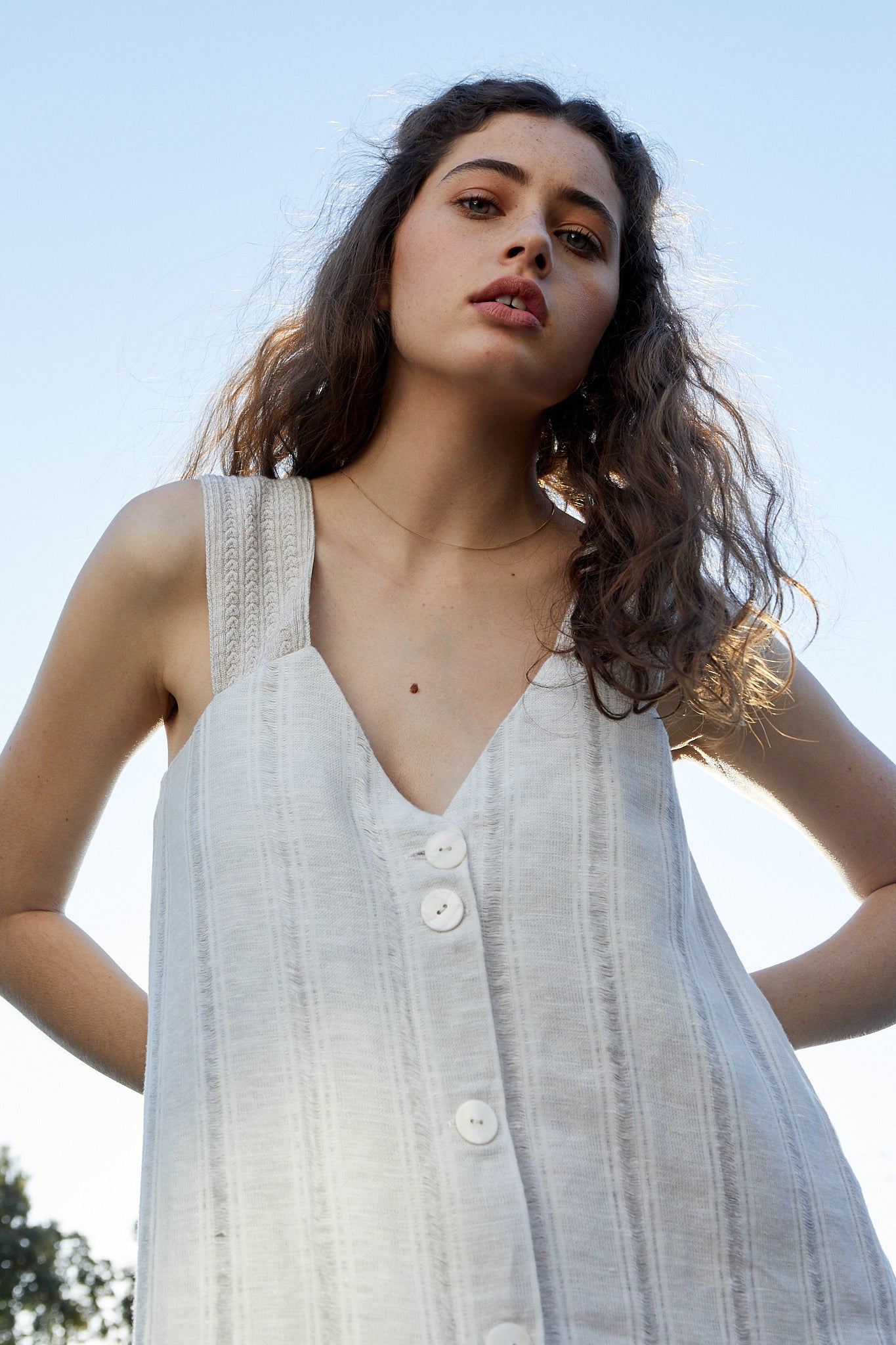 Linen Pinafore Dress in White