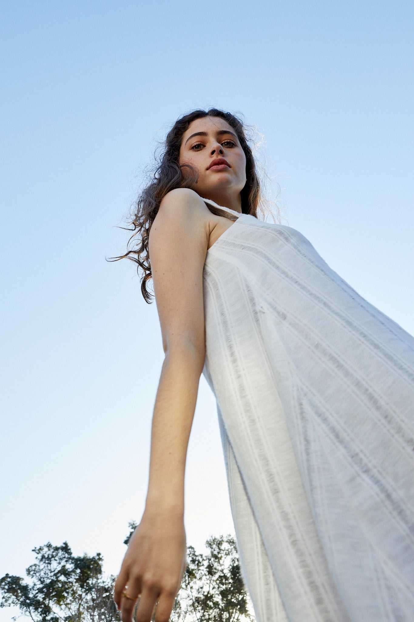 Linen Pinafore Dress in White