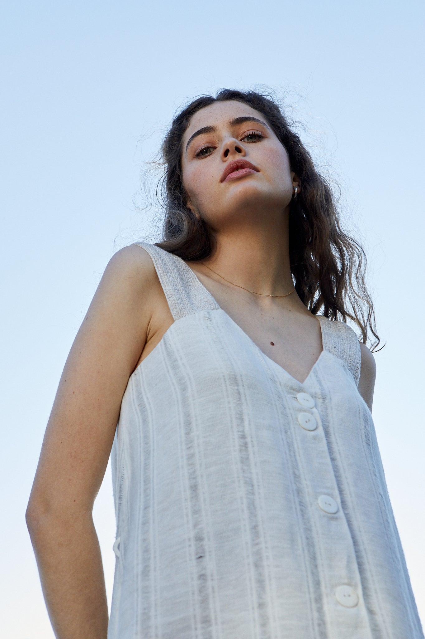 Linen Pinafore Dress in White