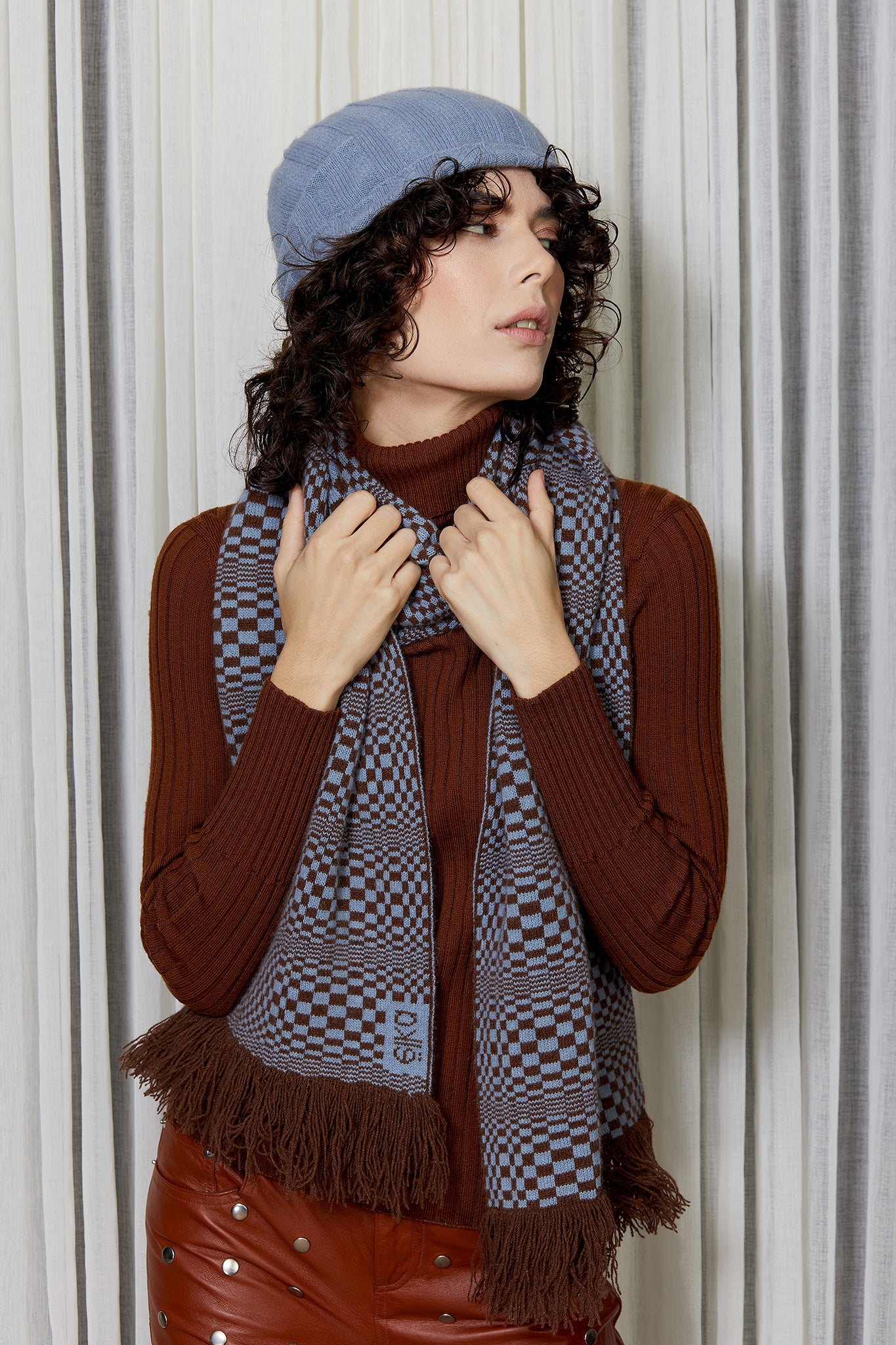 Chessboard Scarf with Tassels.