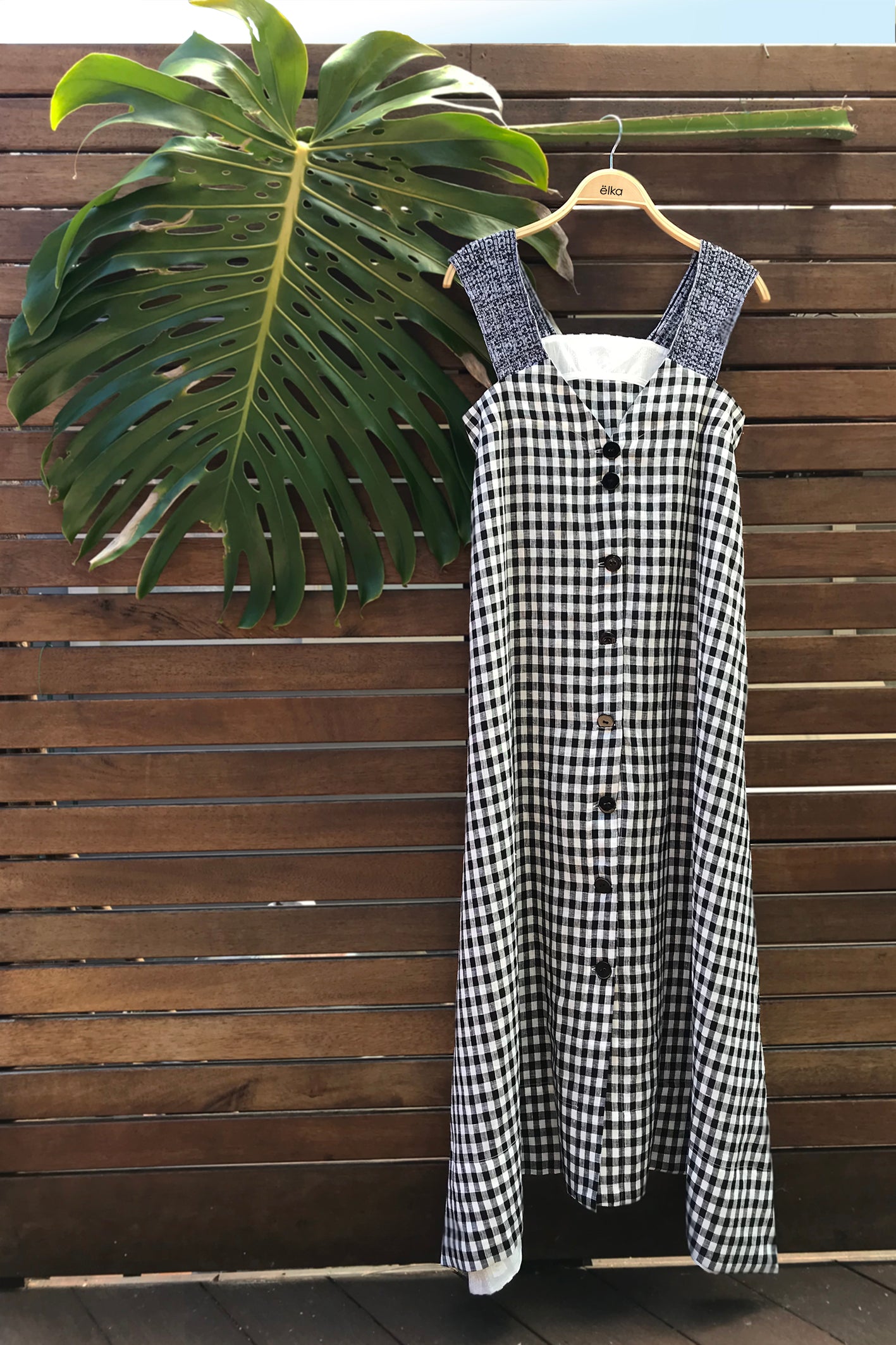 Linen Reversible Pinafore Dress in Black Gingham