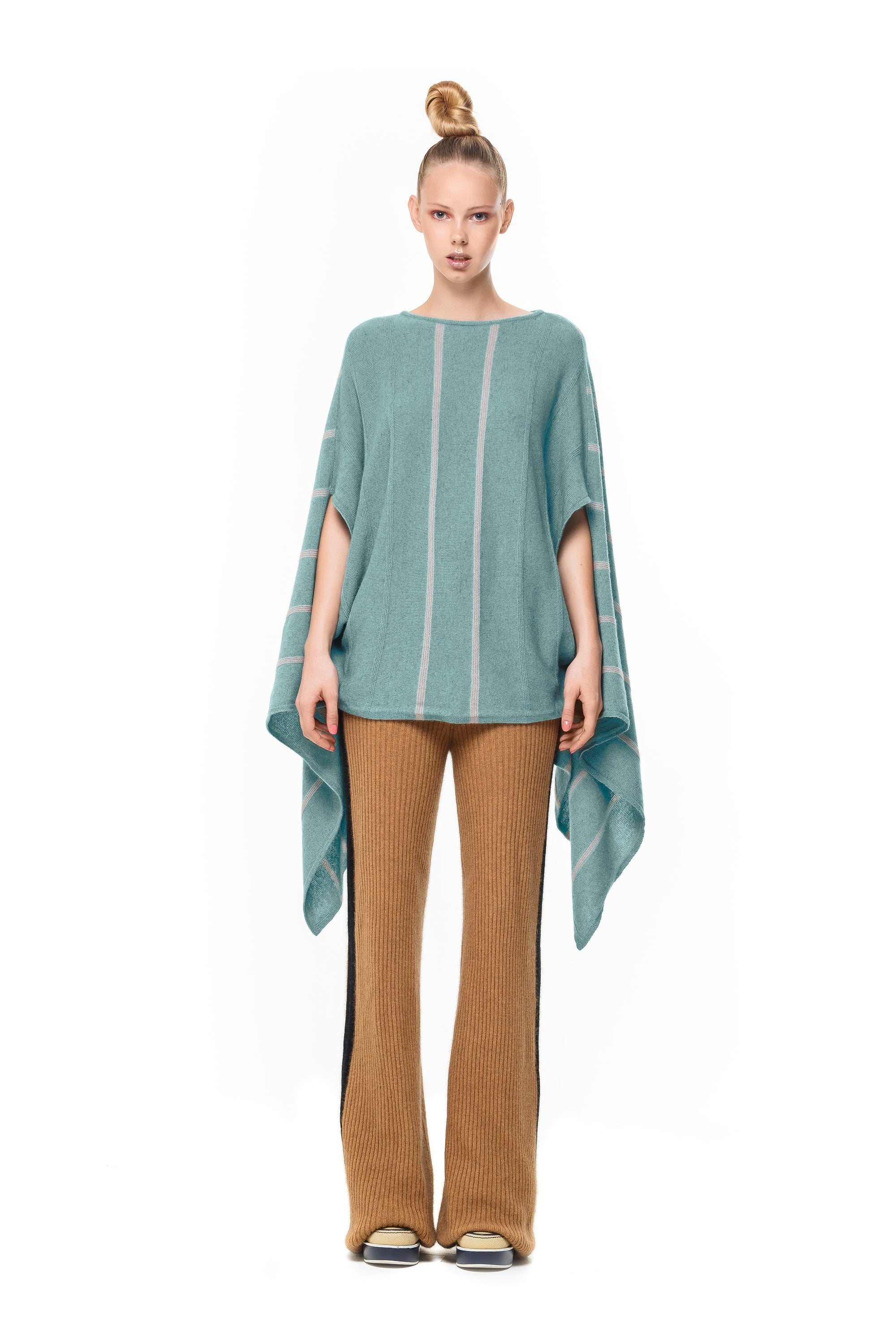 Possum Silk Merino Stripe Poncho in Mint
