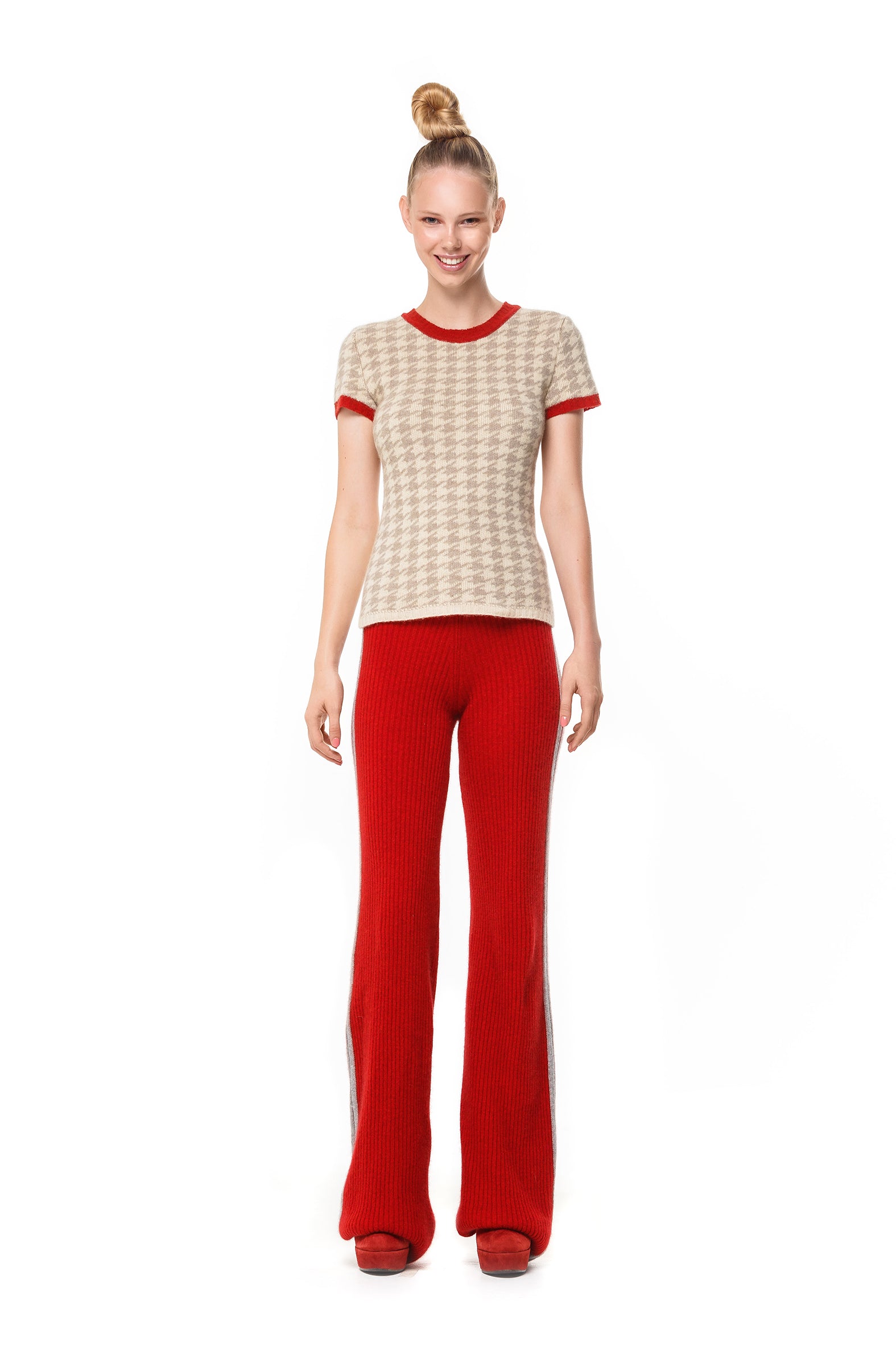 POSSUM SILK MERINO CAP SLEEVE TOP Houndstooth Ivory