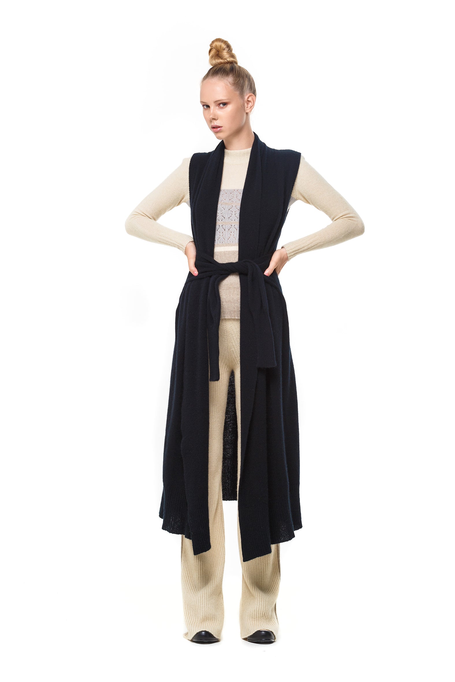 Possum Silk Merino Long Vest in Black