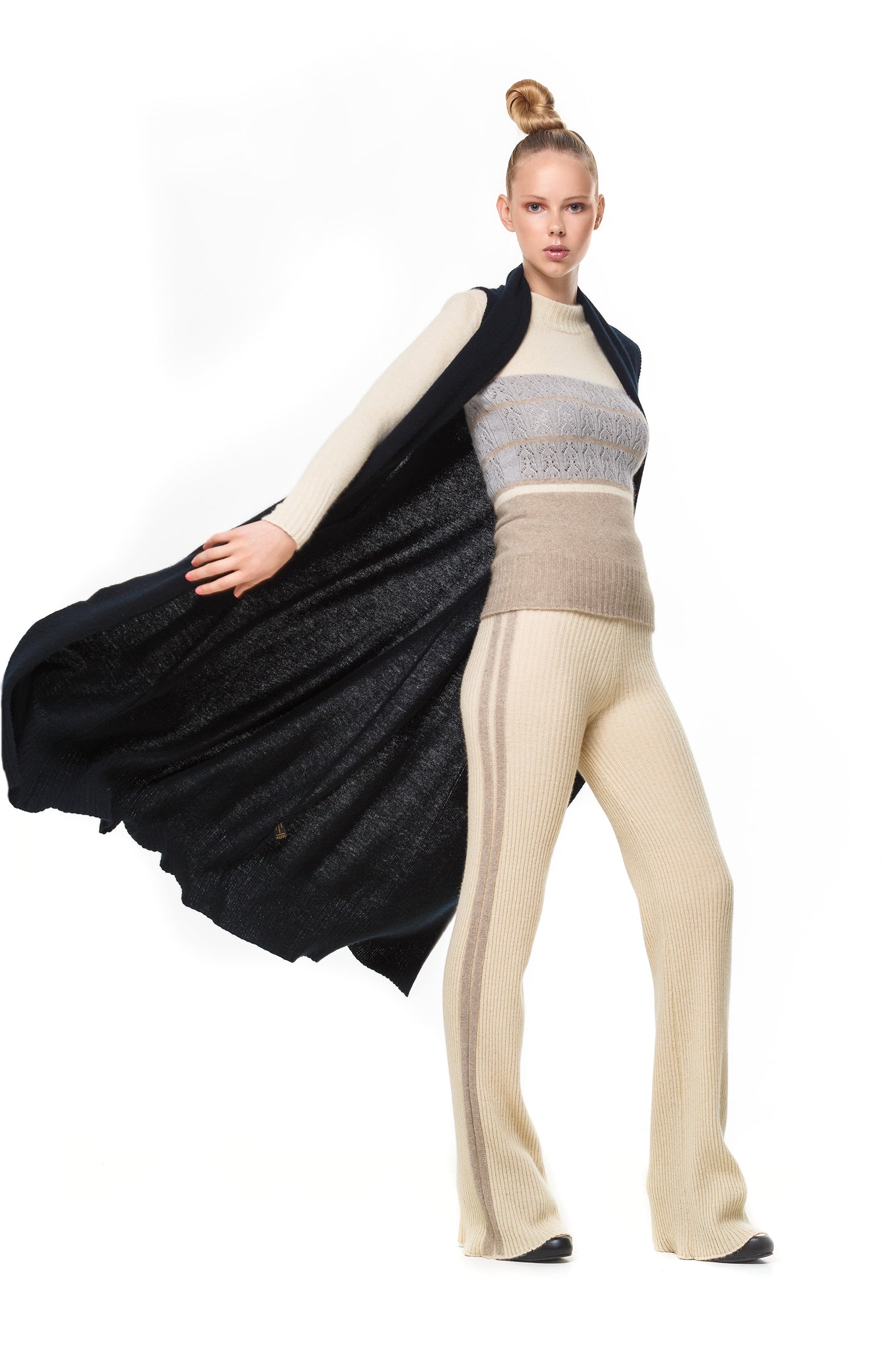 Possum Silk Merino Long Vest in Black