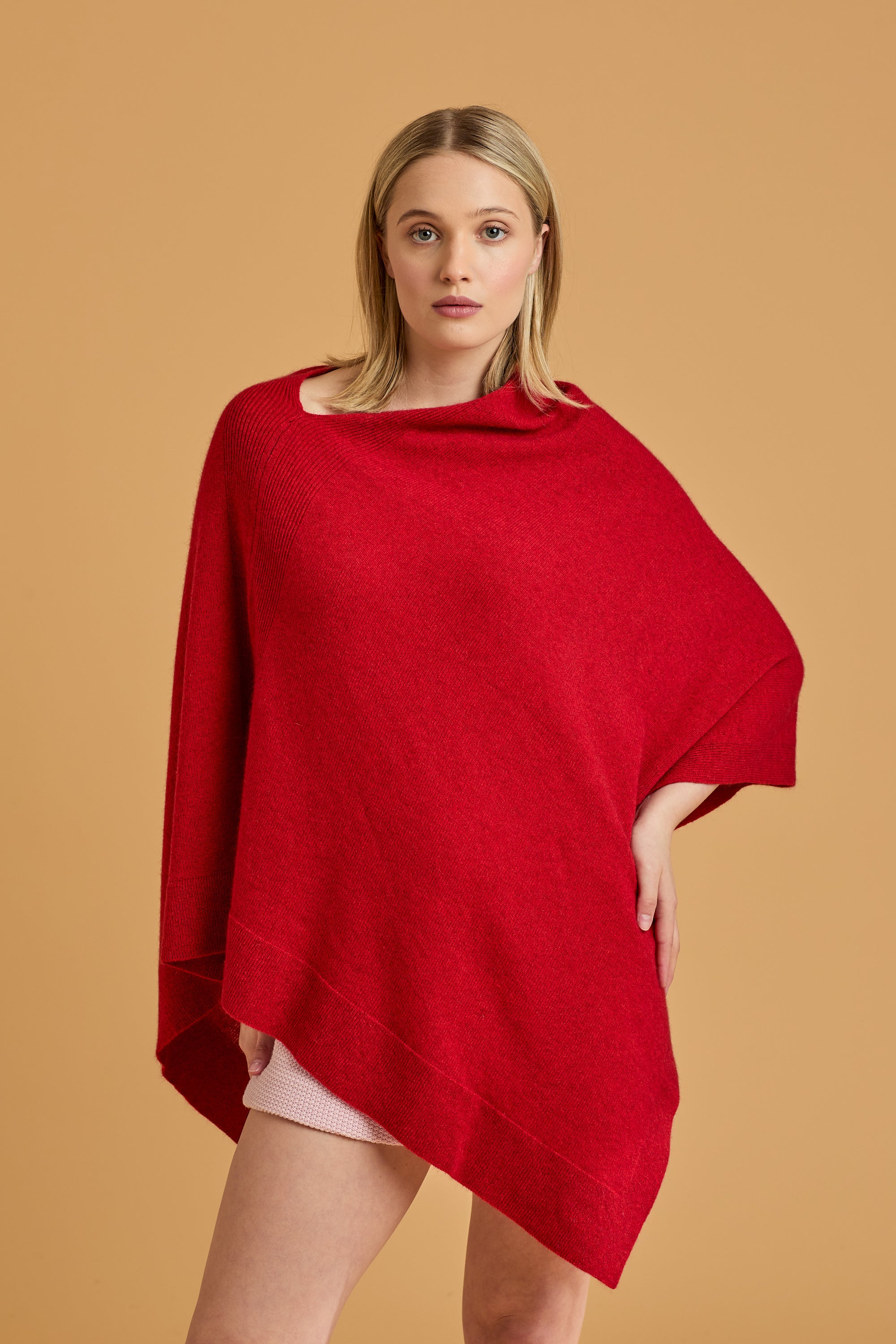 Possum Silk Merino Poncho in Red