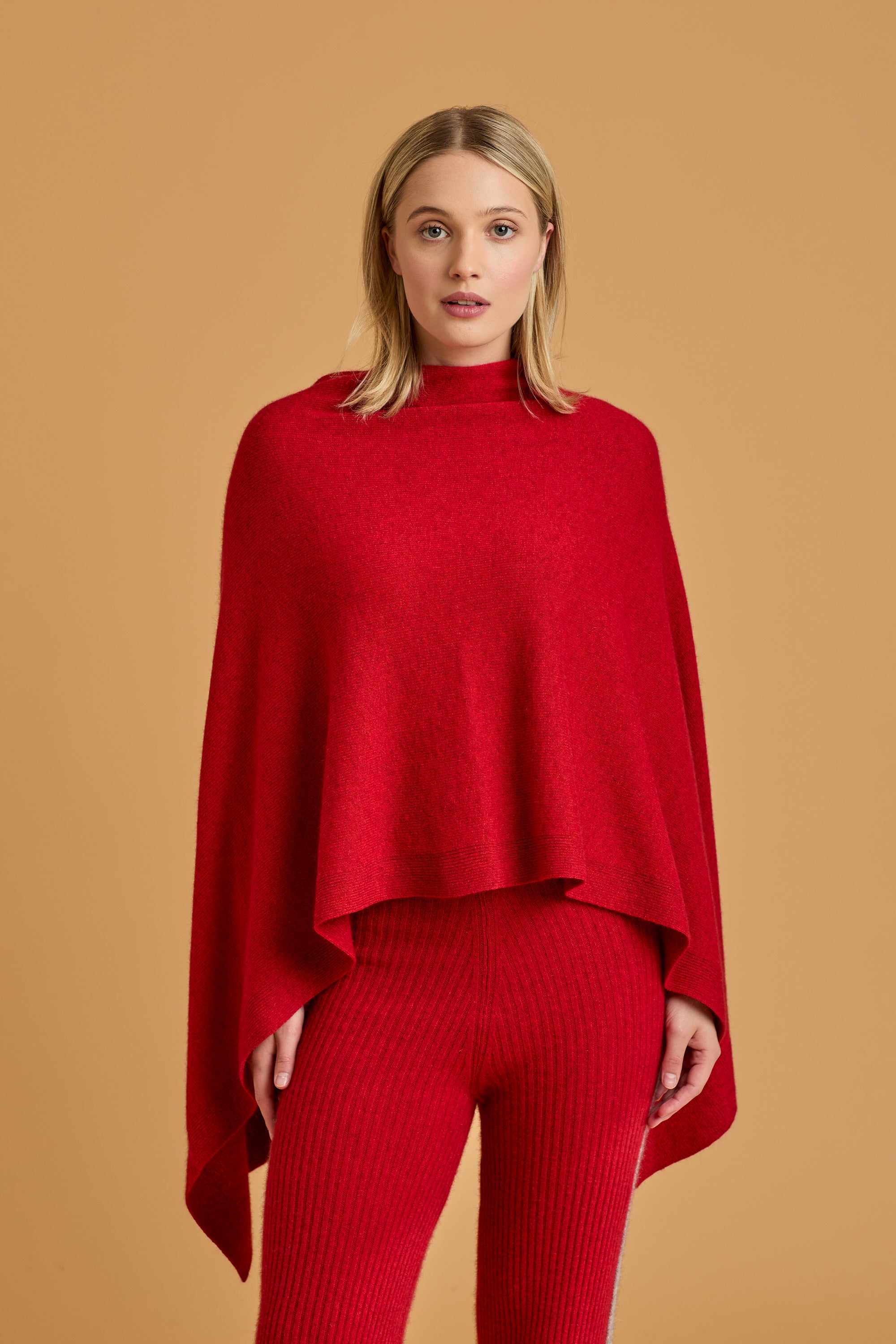 Possum Silk Merino Poncho in Red