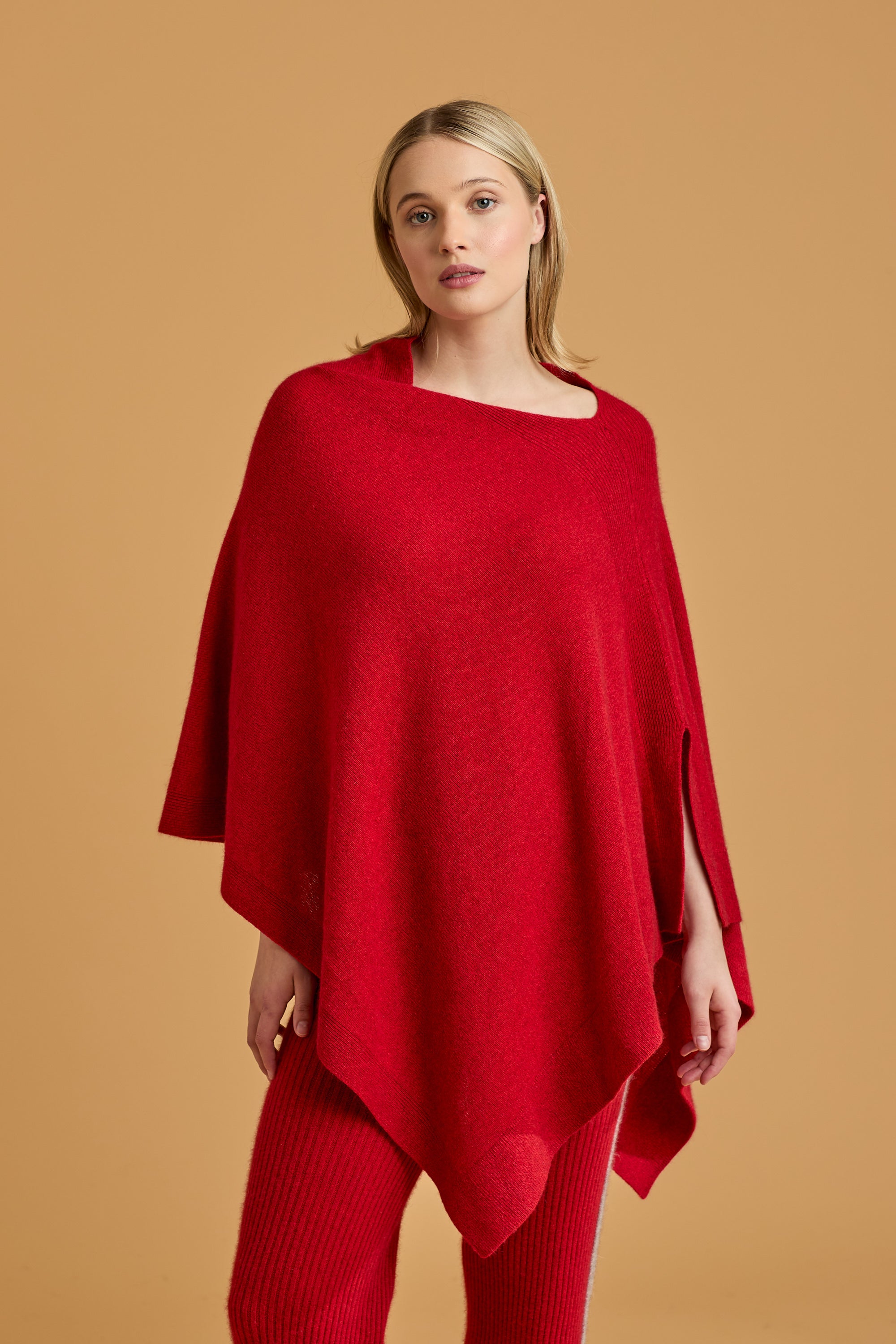 Possum Silk Merino Poncho in Red