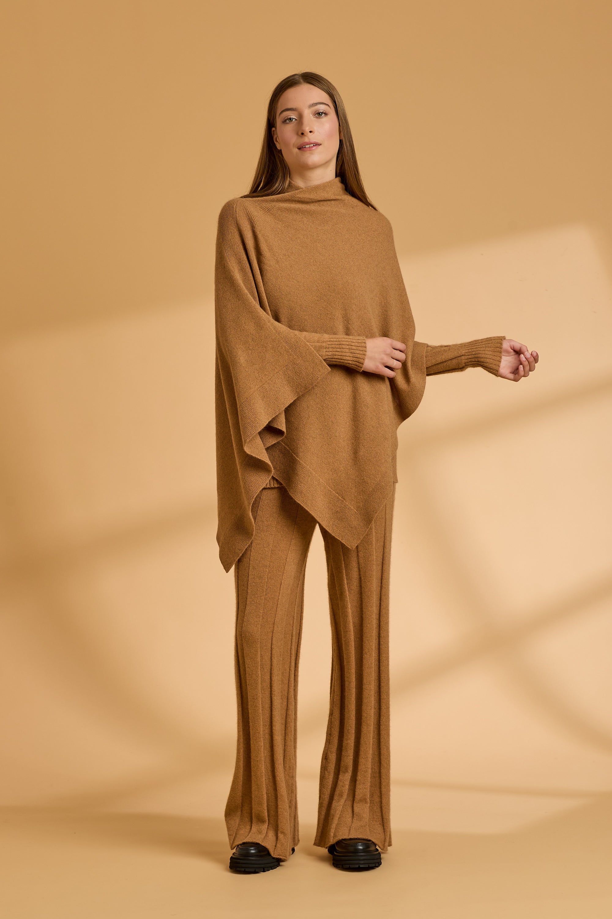 Possum Silk Merino Poncho in Camel