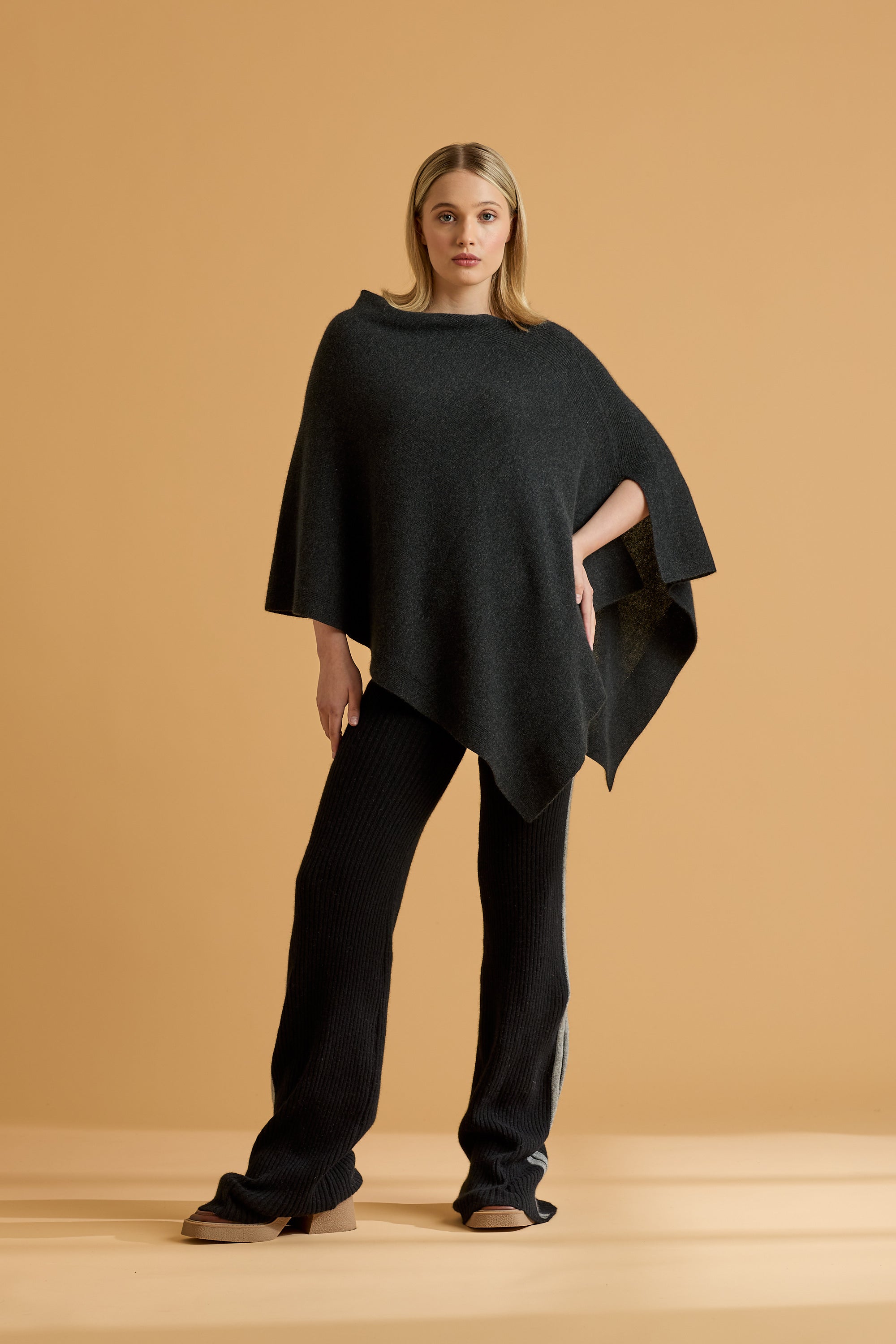 Possum Silk Merino Poncho in Charcoal