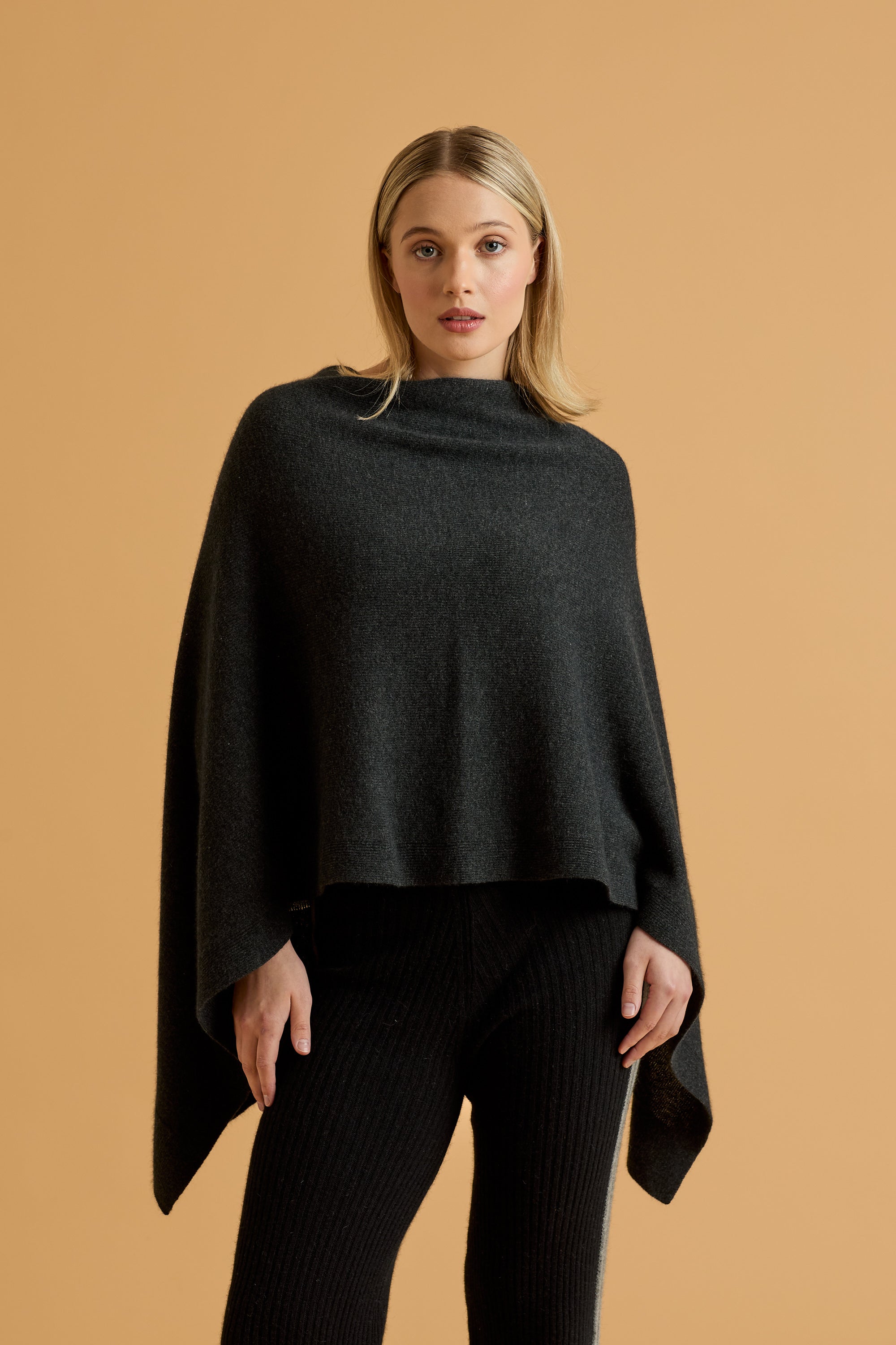 Possum Silk Merino Poncho in Charcoal