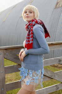 Hounds tooth Scarf Red Glacier Blue