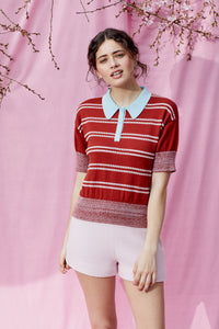Made in New Zealand Cotton Silk Polo Shirt in Pomegranate