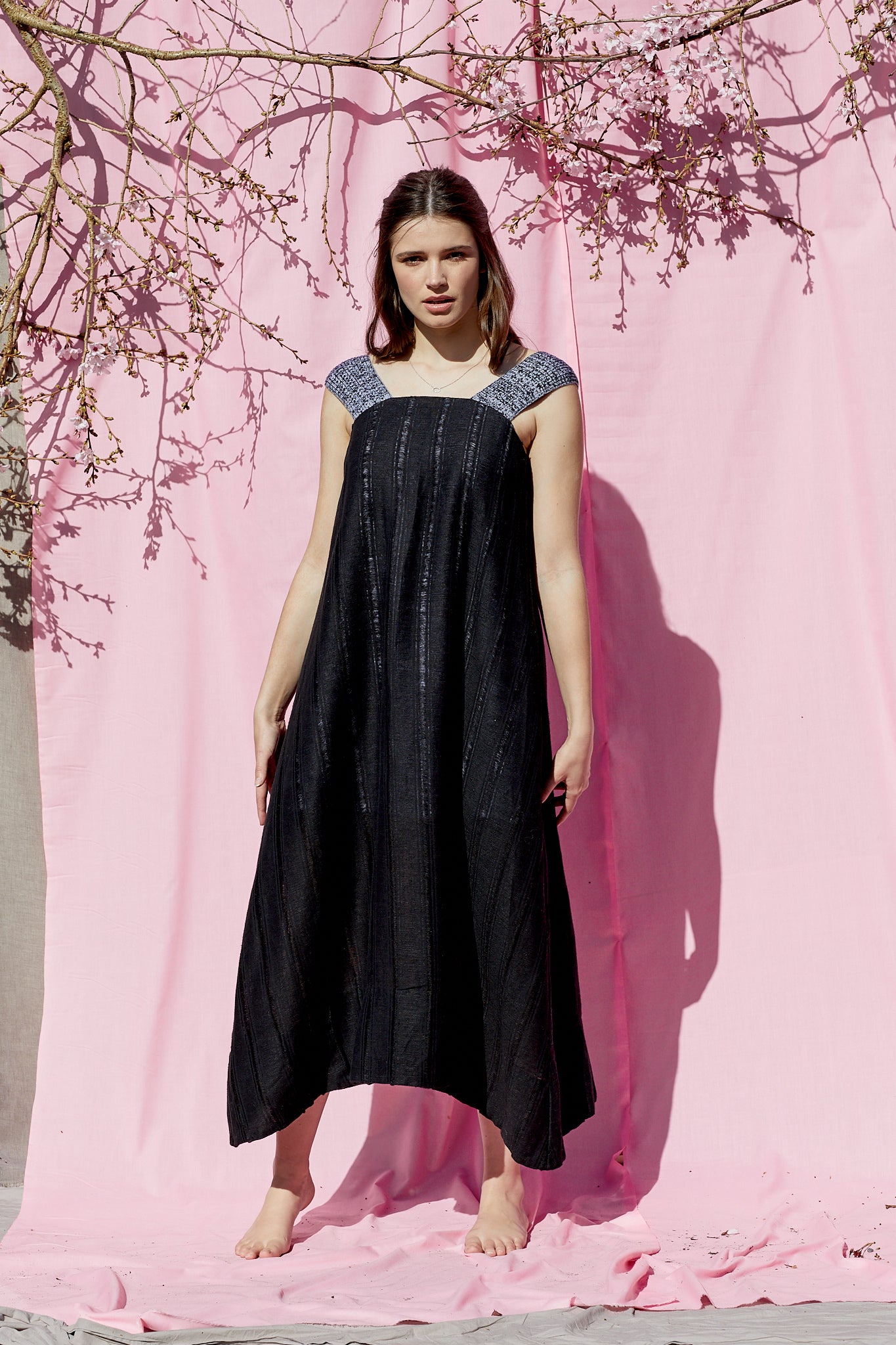 Linen Pinafore Dress in Black