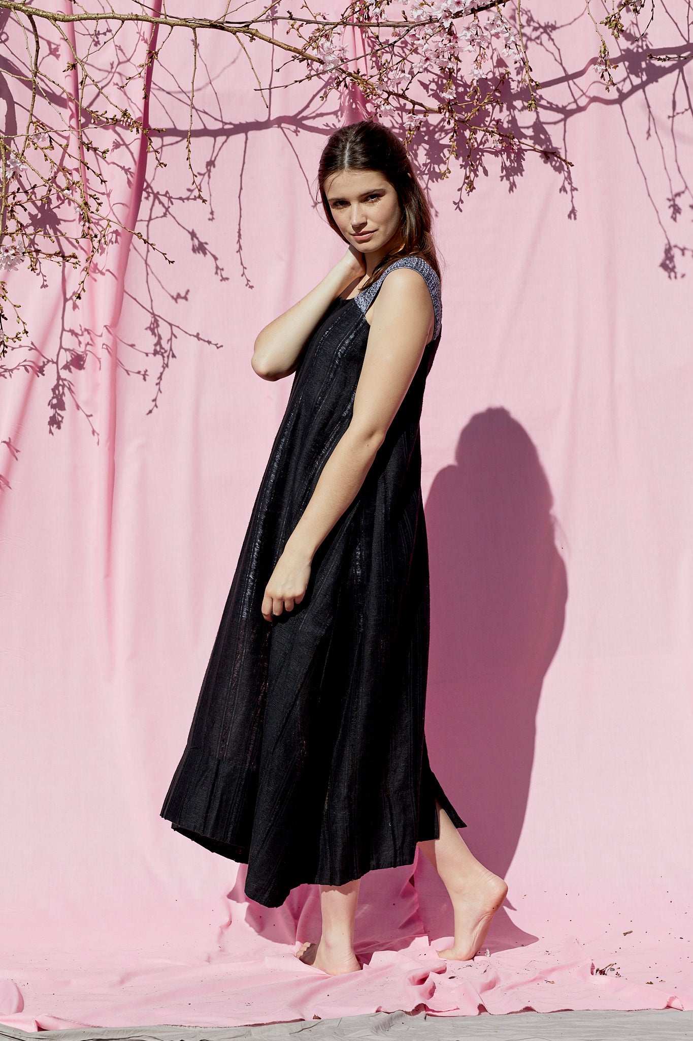 Linen Pinafore Dress in Black