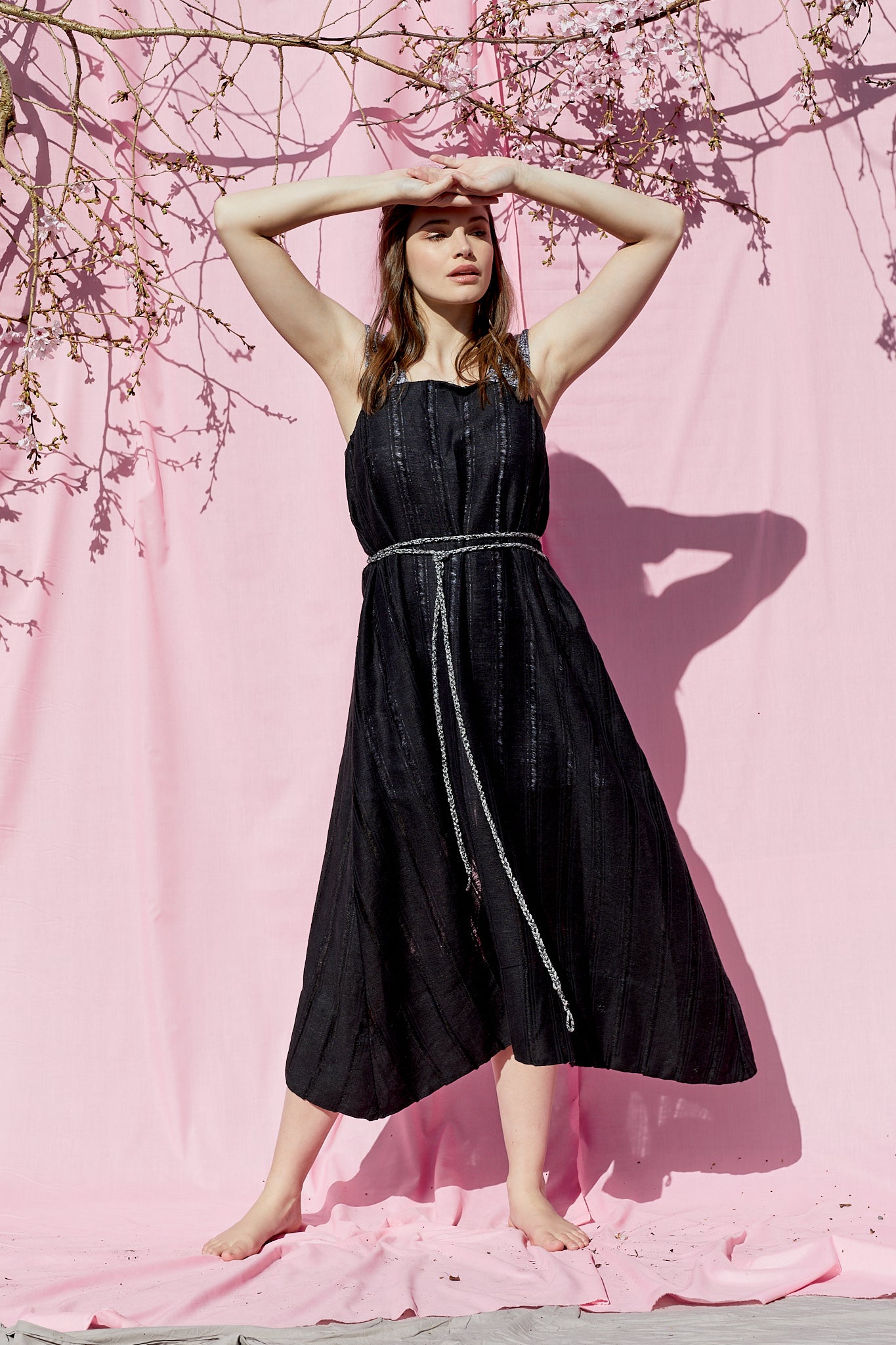 Mixed Media Linen Pinafore Dress in Black ELKA
