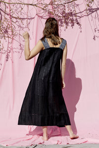 Linen Pinafore Dress in Black