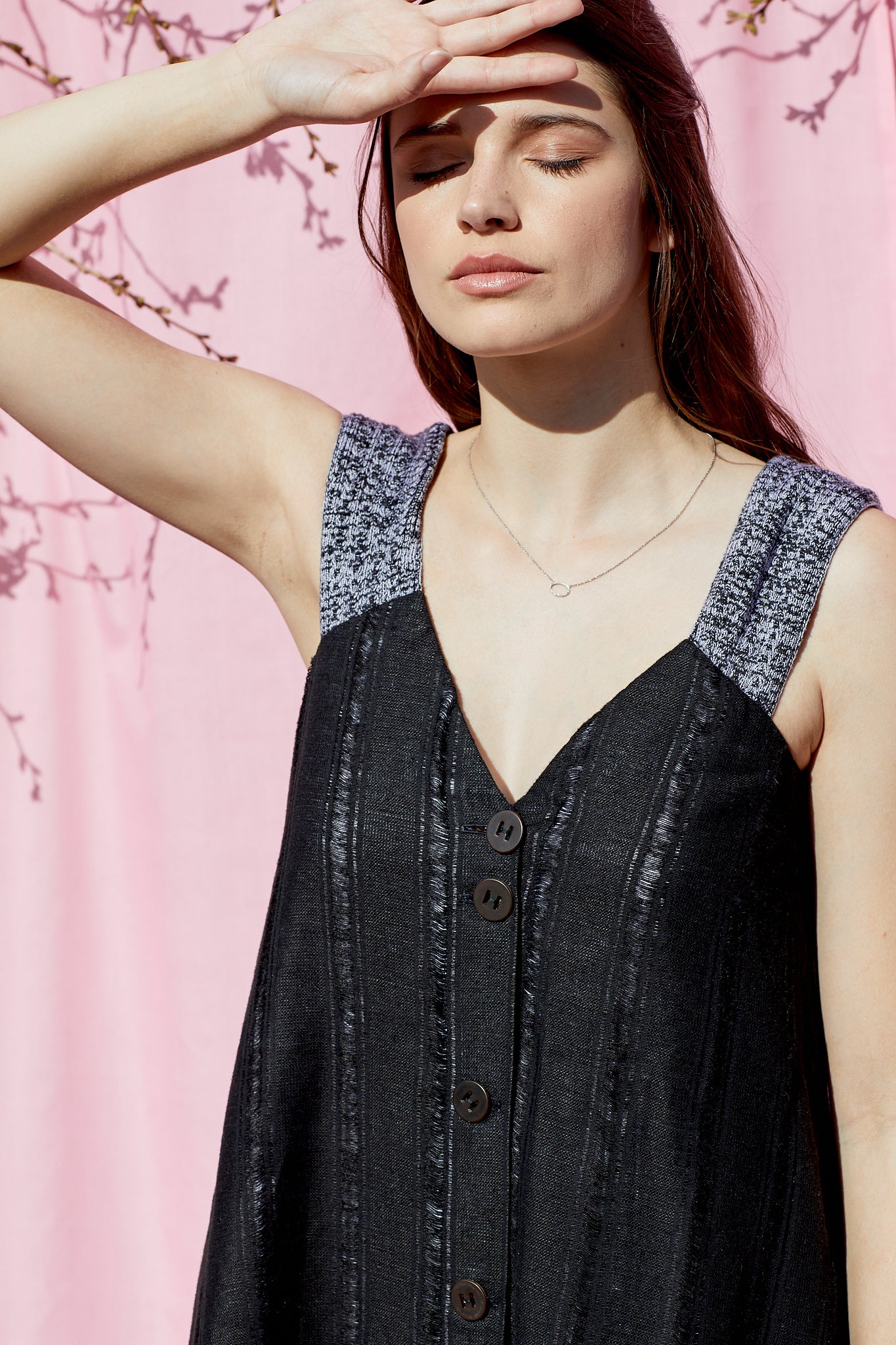 Linen Pinafore Dress in Black