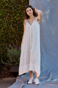 Linen Pinafore Dress in White