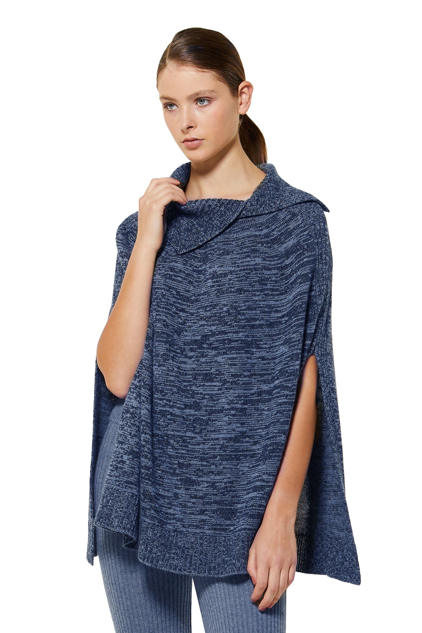 Possum Silk Merino Asymmetric Collar Cape in Glacier Mix