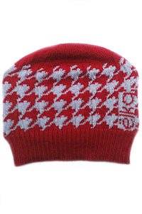 Houndstooth Merino Baby Beanie in Red
