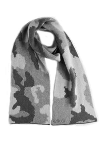 Camouflage Pattern Possum Silk Merino Scarf Grey Mix