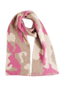 Camouflage Pattern Possum Silk Merino Scarf Pink Mix