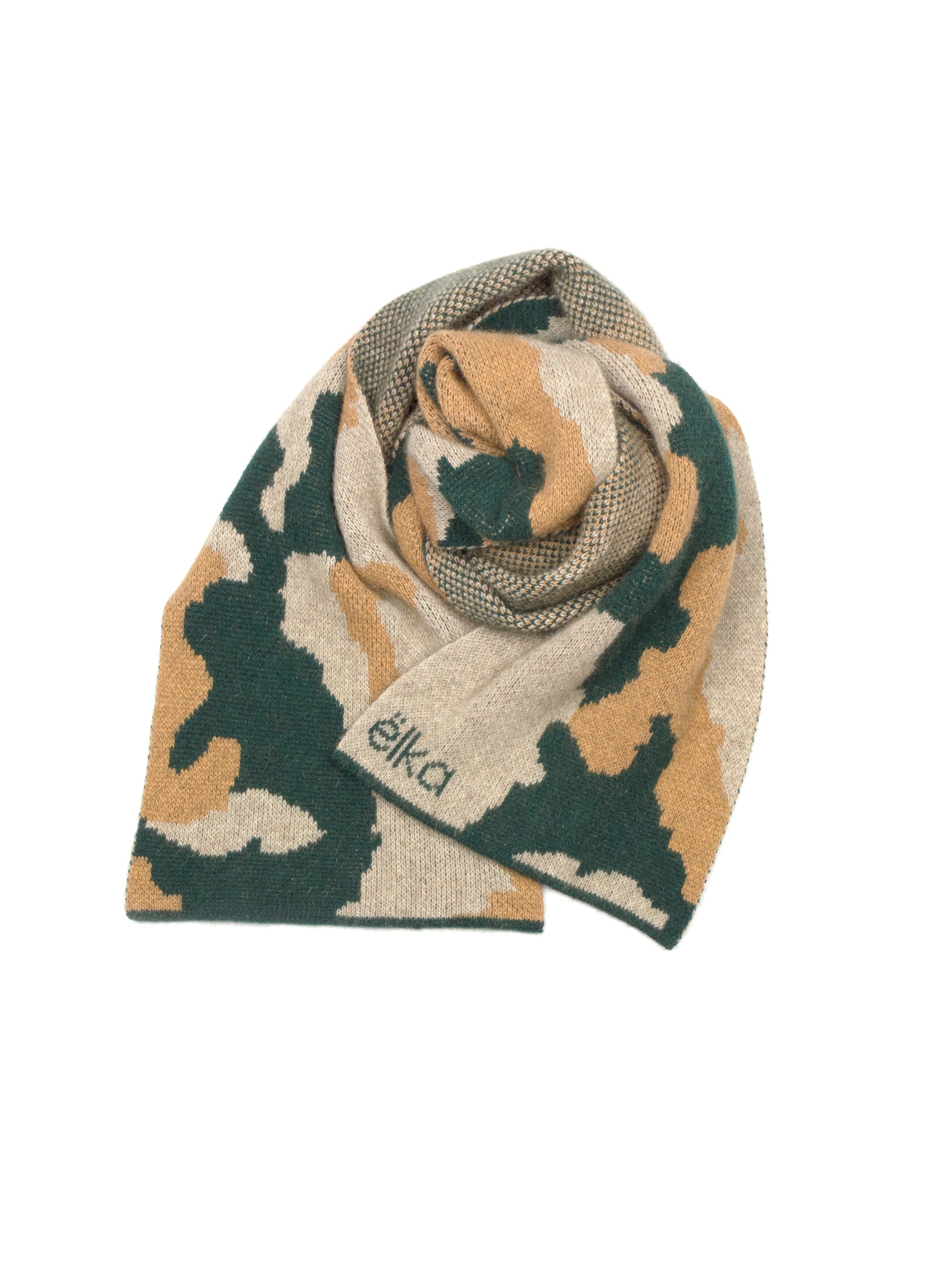 Camouflage Pattern Possum Silk Merino Scarf Camel Mix