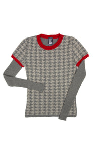 Chloe Houndstooth Jumper in Pewter/Dove/Red