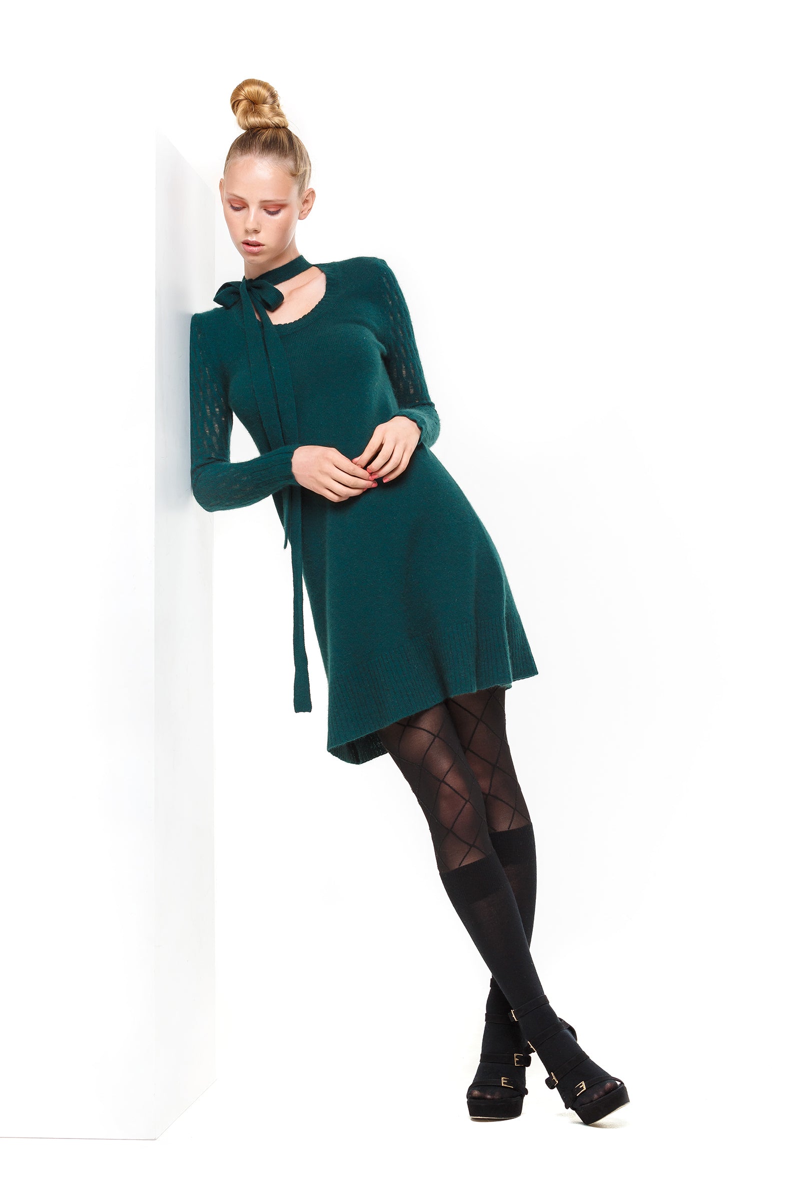 POSSUM SILK MERINO BOW DRESS Green