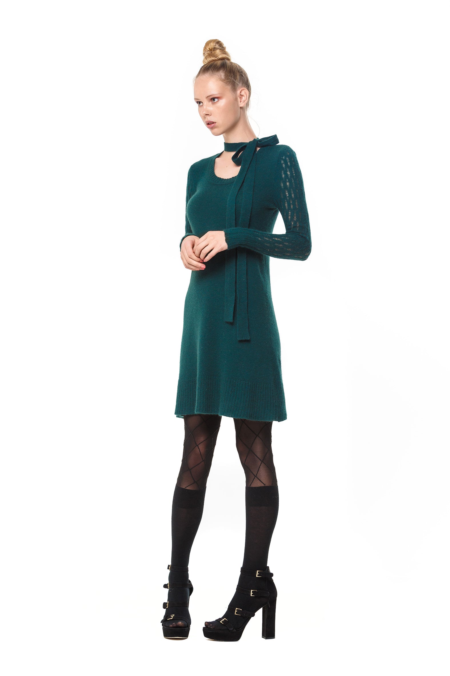 POSSUM SILK MERINO BOW DRESS Green